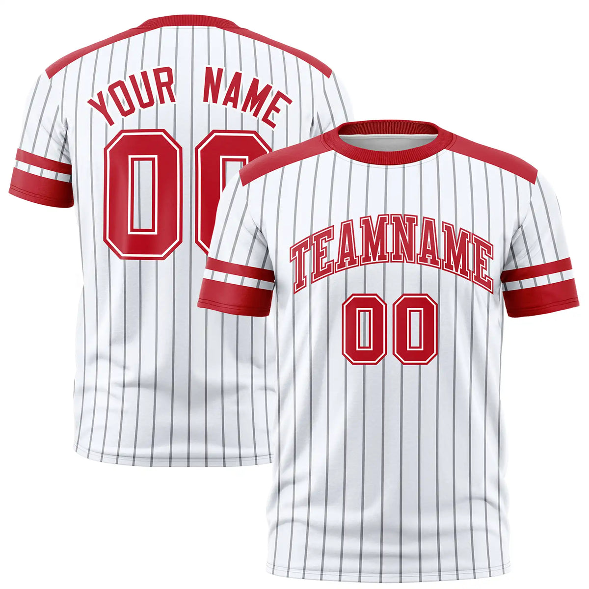 Custom White Gray-Red Pinstripe Pattern Design Performance T-Shirt