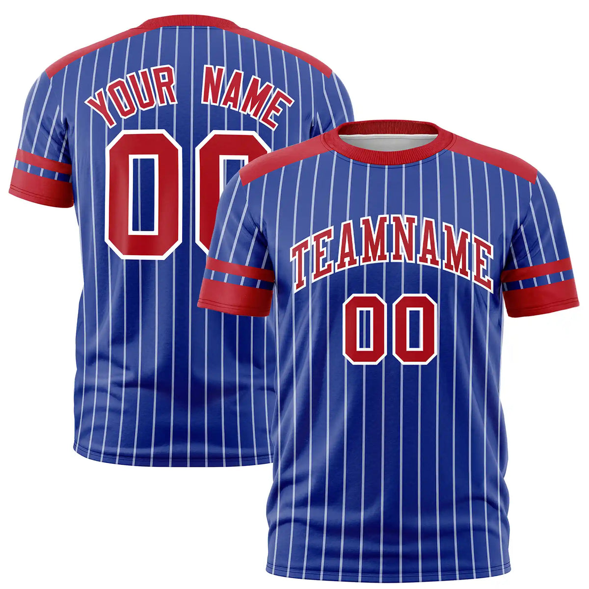 Custom Royal Blue White-Red Pinstripe Pattern Design Performance T-Shirt