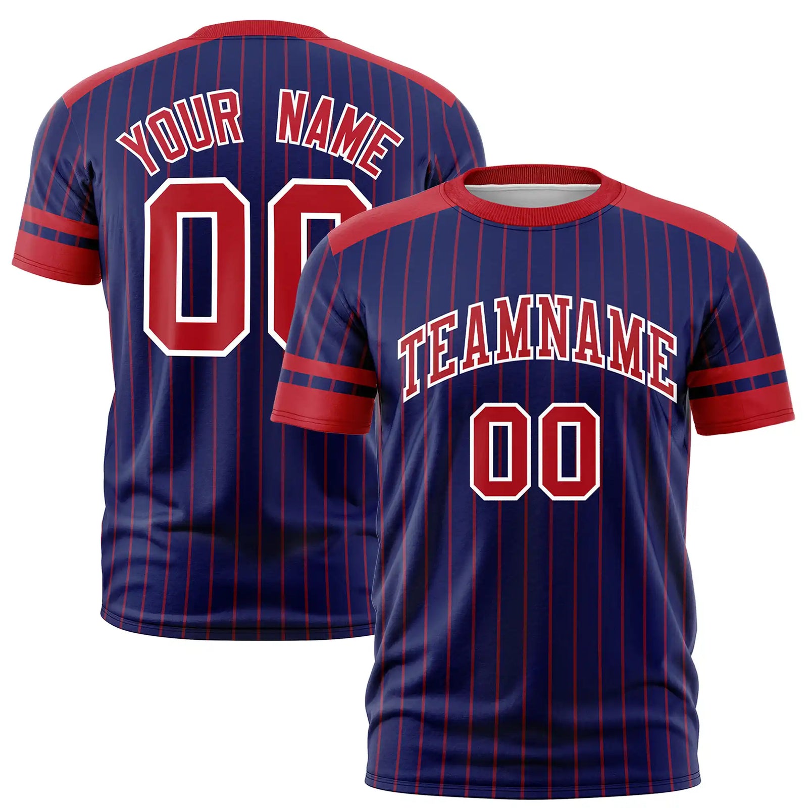 Custom Royal Blue Red-Red Pinstripe Pattern Design Performance T-Shirt