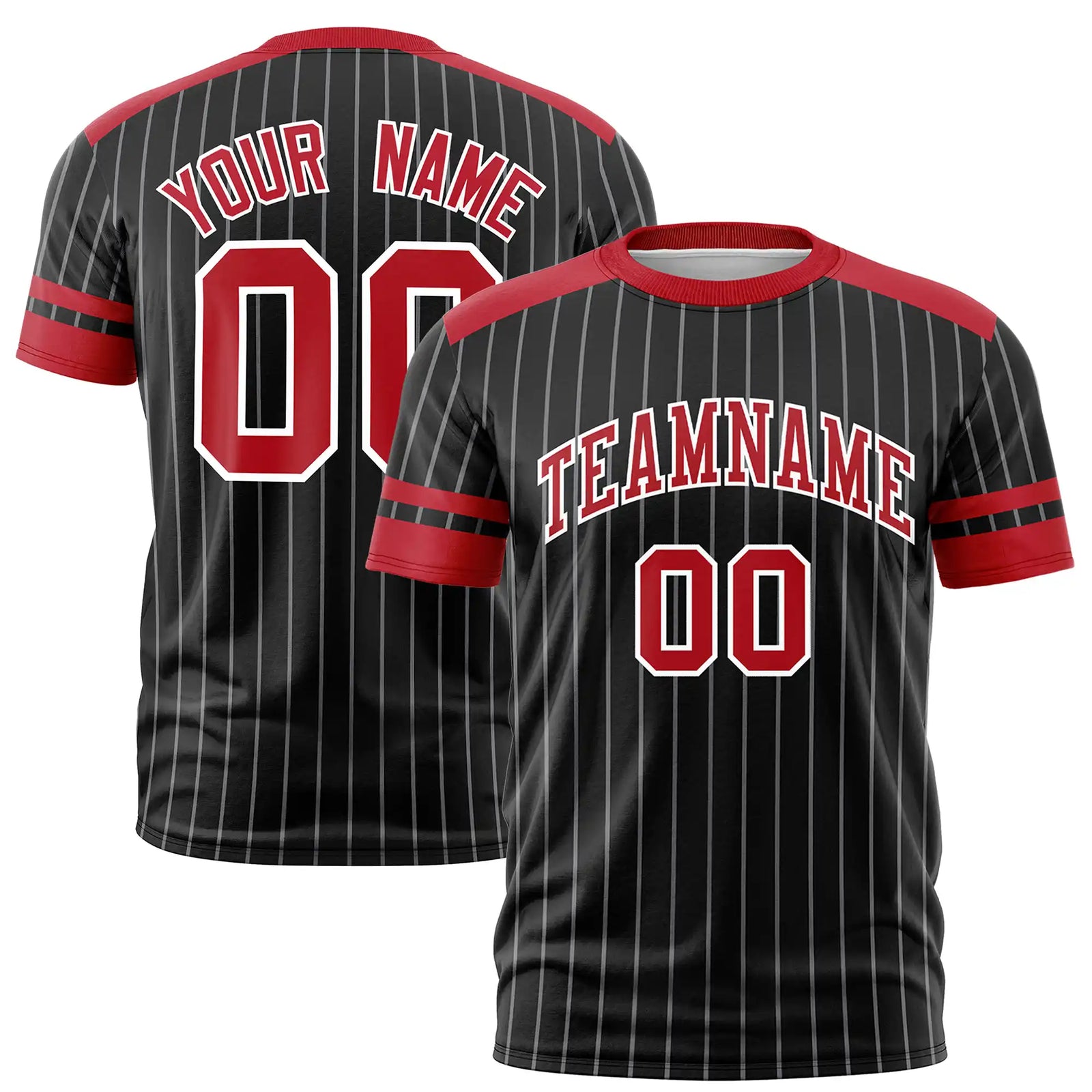 Custom Black Gray-Red Pinstripe Pattern Design Performance T-Shirt