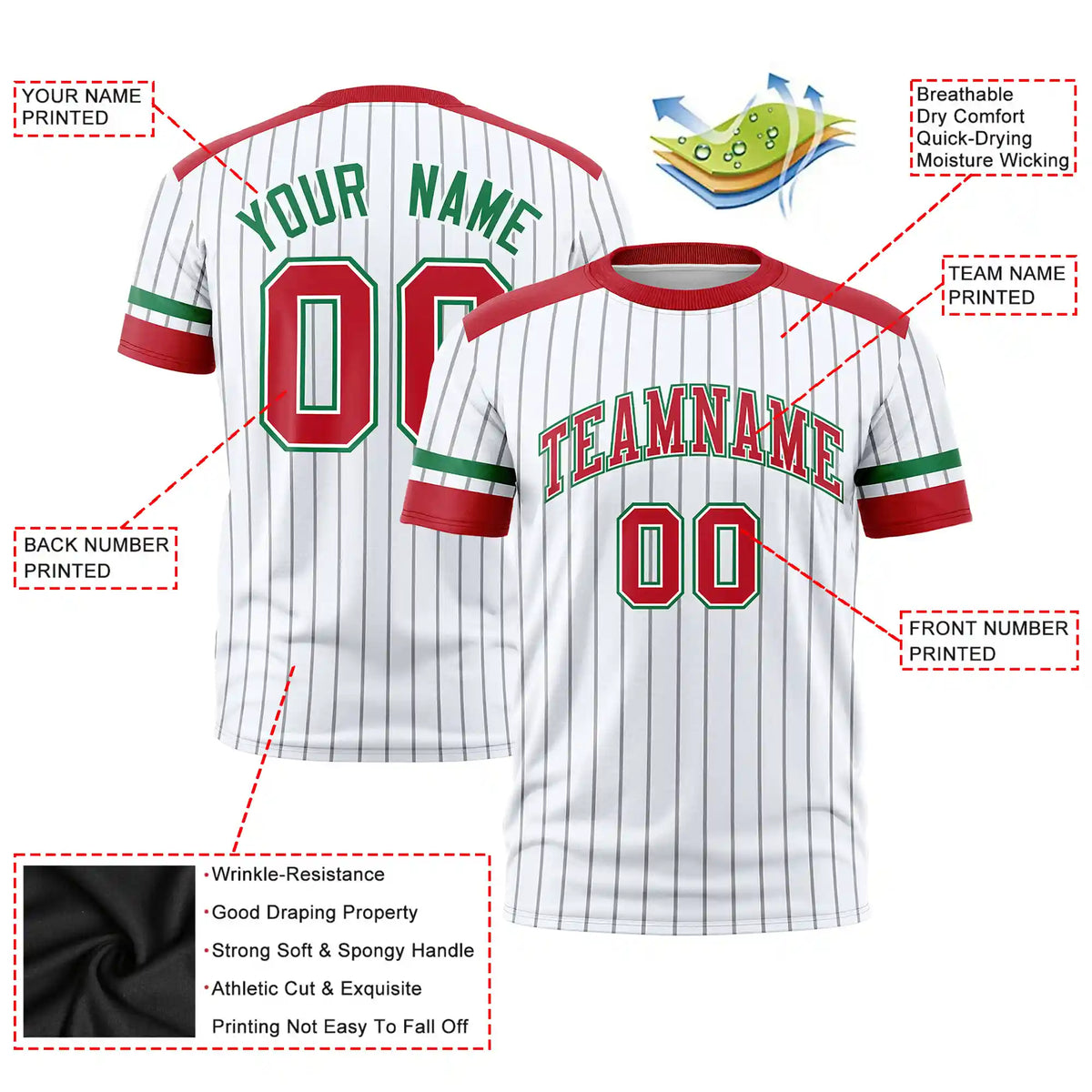 Custom White Gray-Red Pinstripe Pattern Design Performance T-Shirt