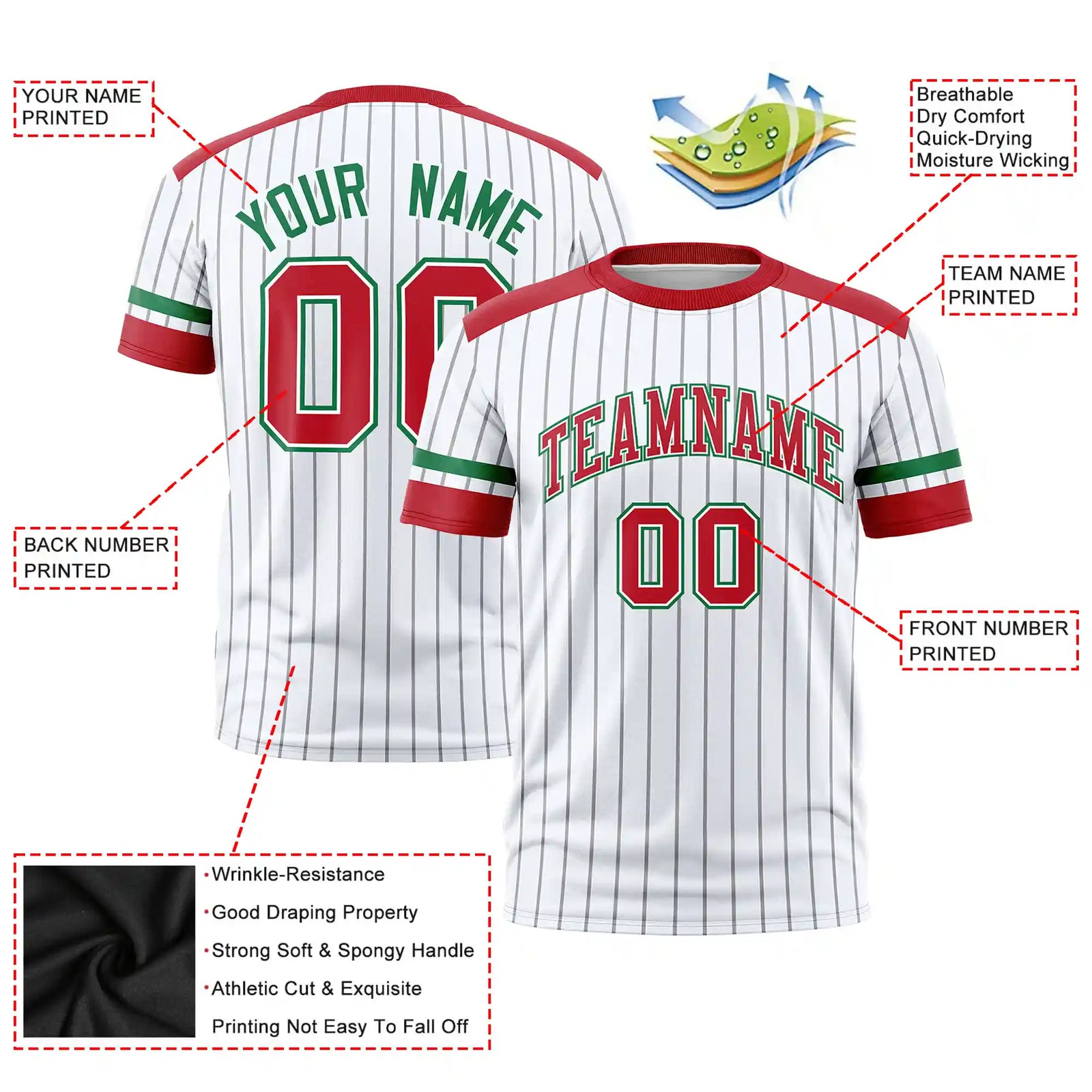 Custom White Gray-Red Pinstripe Pattern Design Performance T-Shirt
