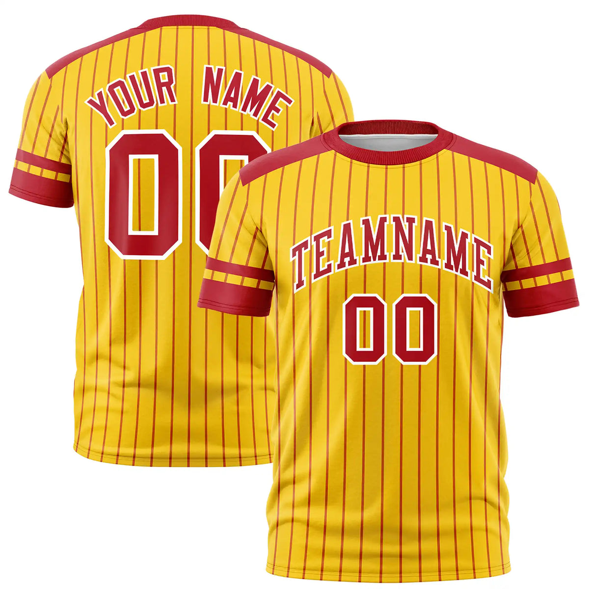 Custom Gold01 Red-White Pinstripe Pattern Design Performance T-Shirt
