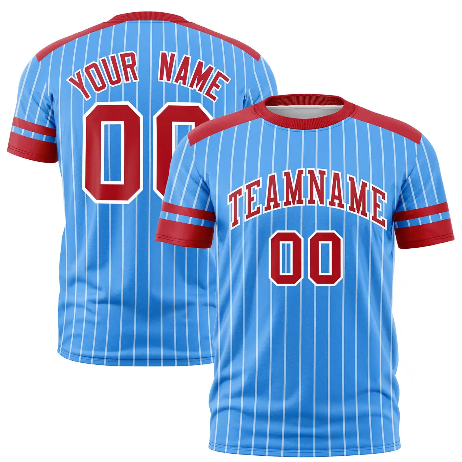 Custom Powder Blue White-Red Pinstripe Pattern Design Performance T-Shirt