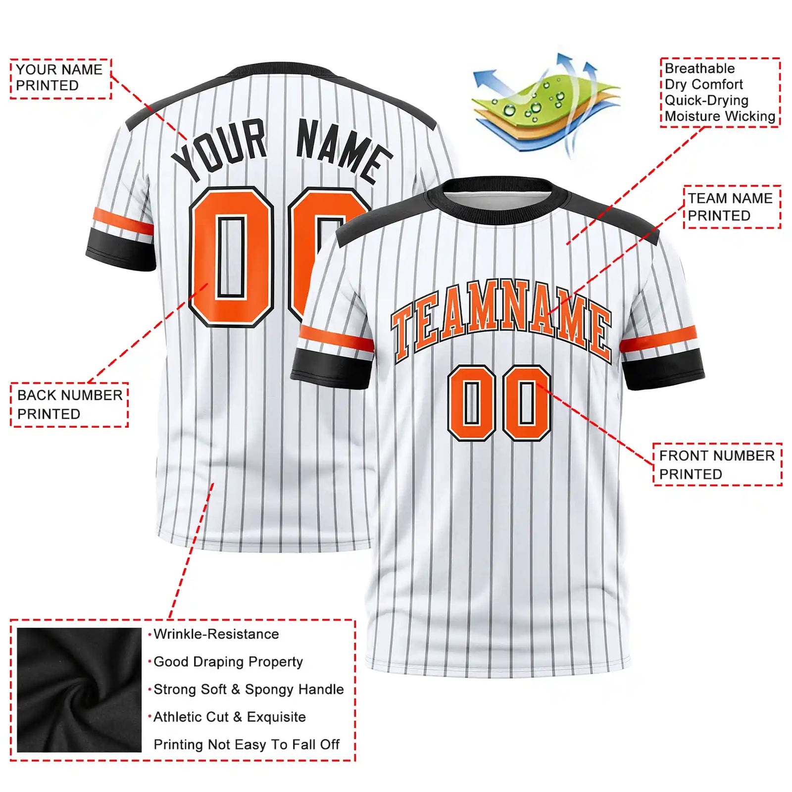 Custom White Gray-Black Pinstripe Pattern Design Performance T-Shirt