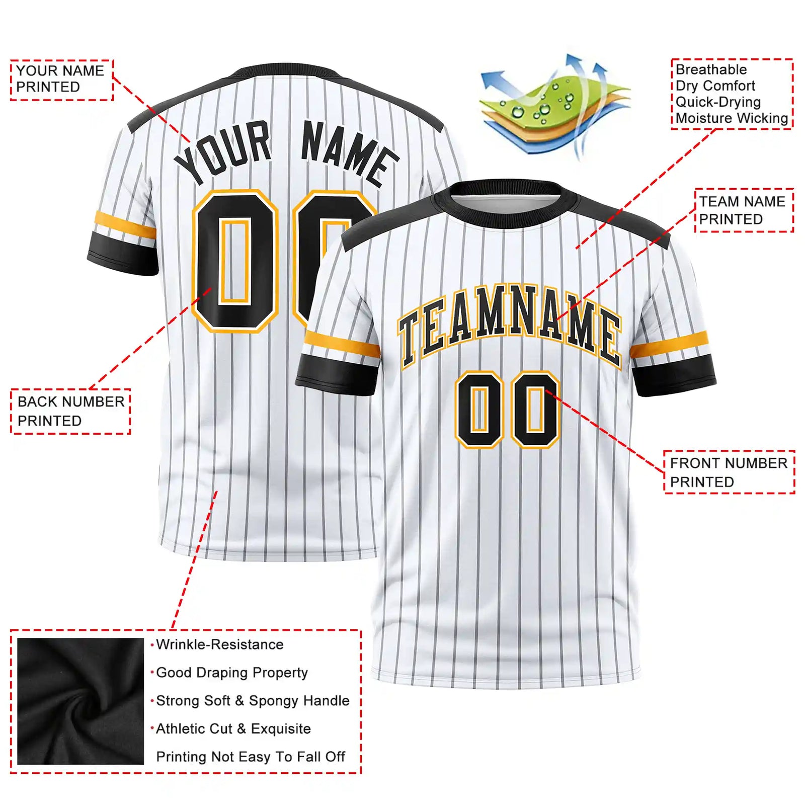 Custom White Gray-Black Pinstripe Pattern Design Performance T-Shirt