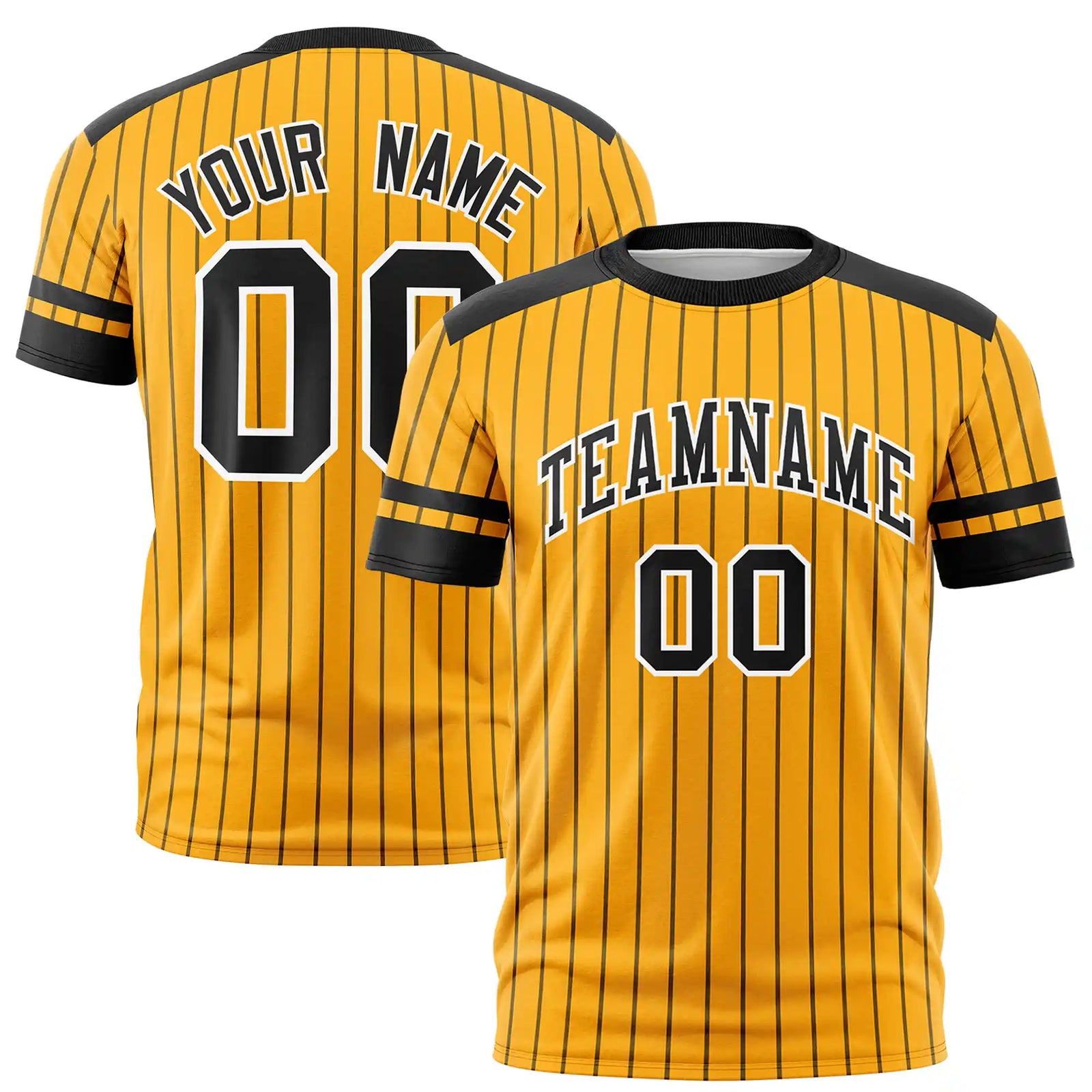 Custom Yellow Black-White Pinstripe Pattern Design Performance T-Shirt