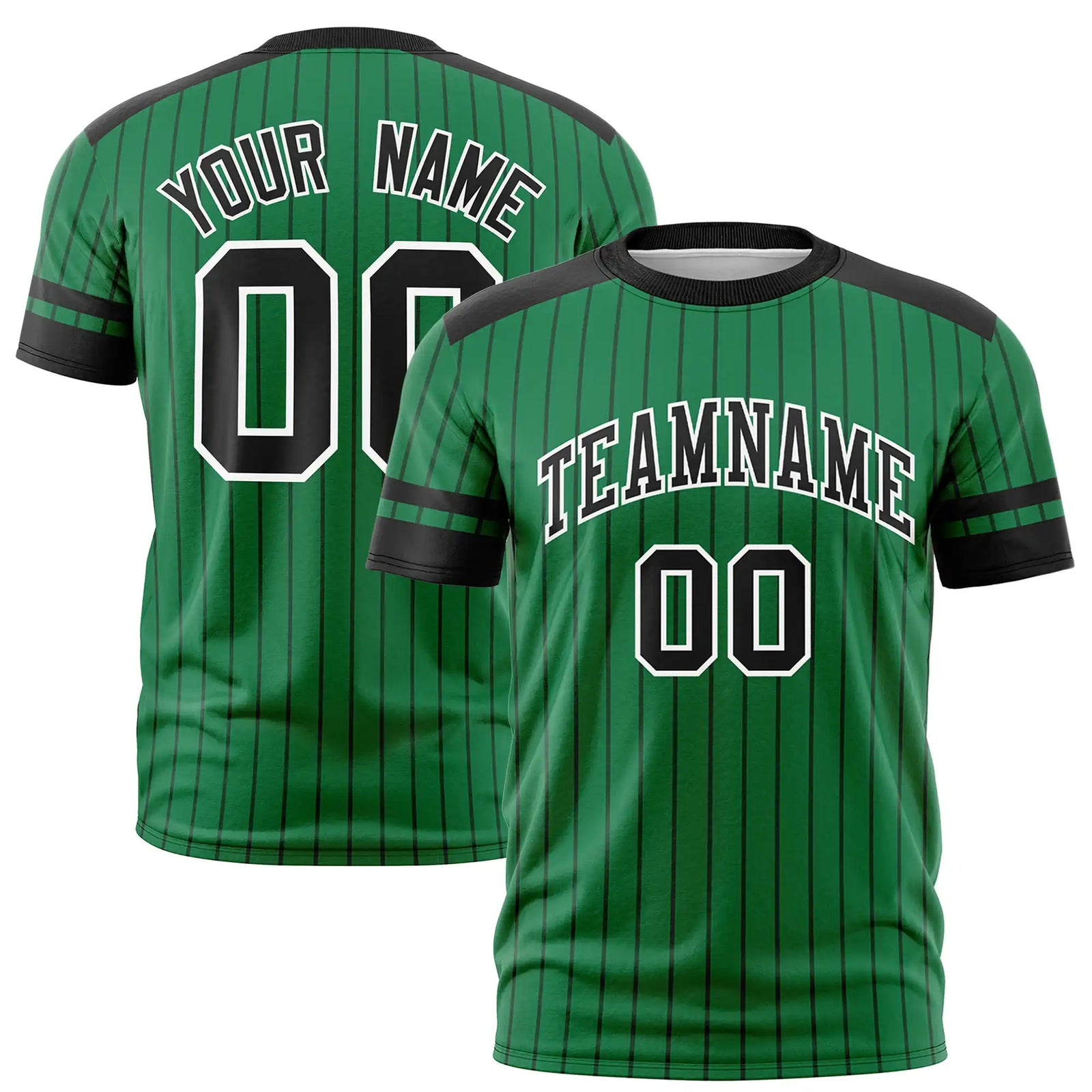 Custom Kelly Green Black-White Pinstripe Pattern Design Performance T-Shirt