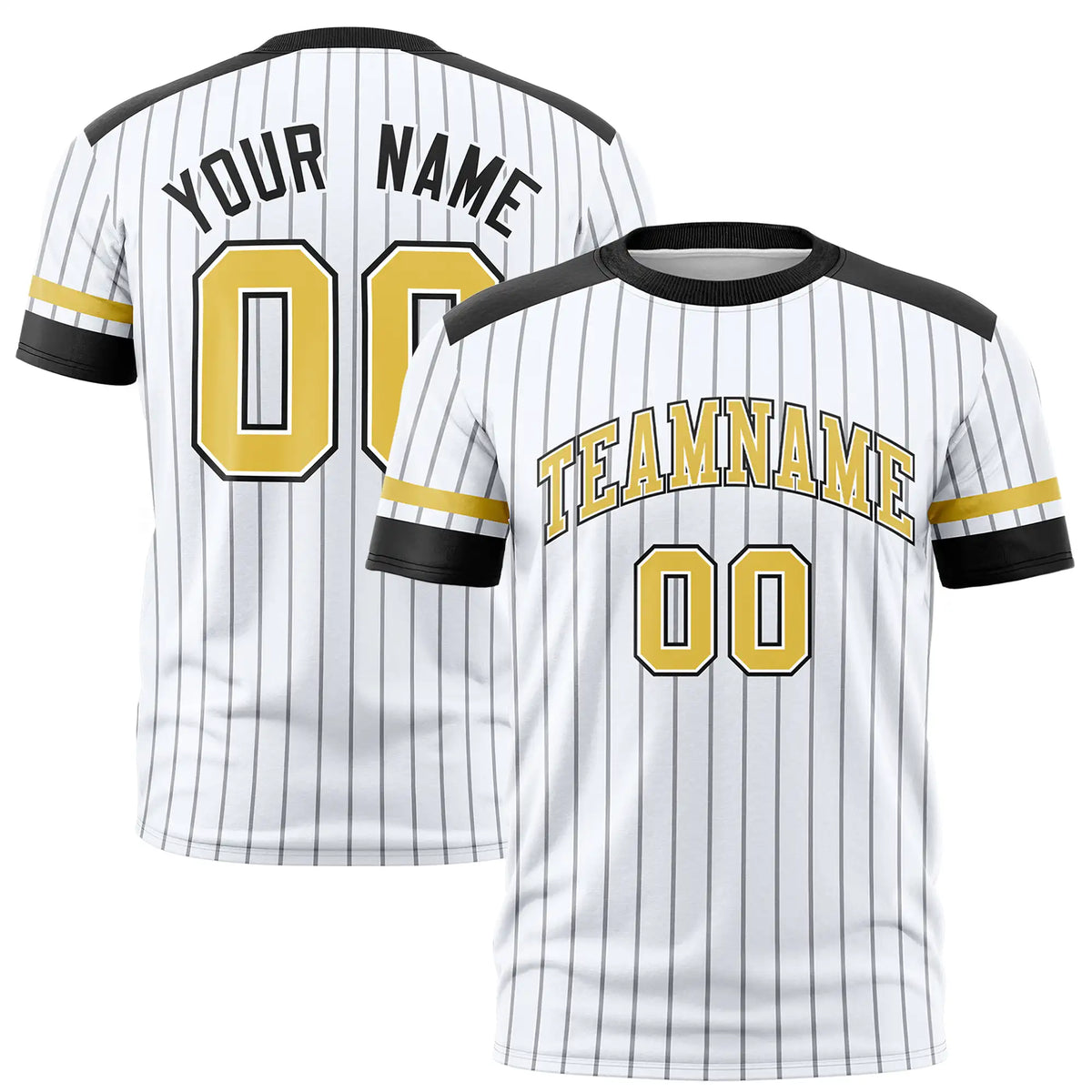 Custom White Black-Old Gold Pinstripe Pattern Design Performance T-Shirt