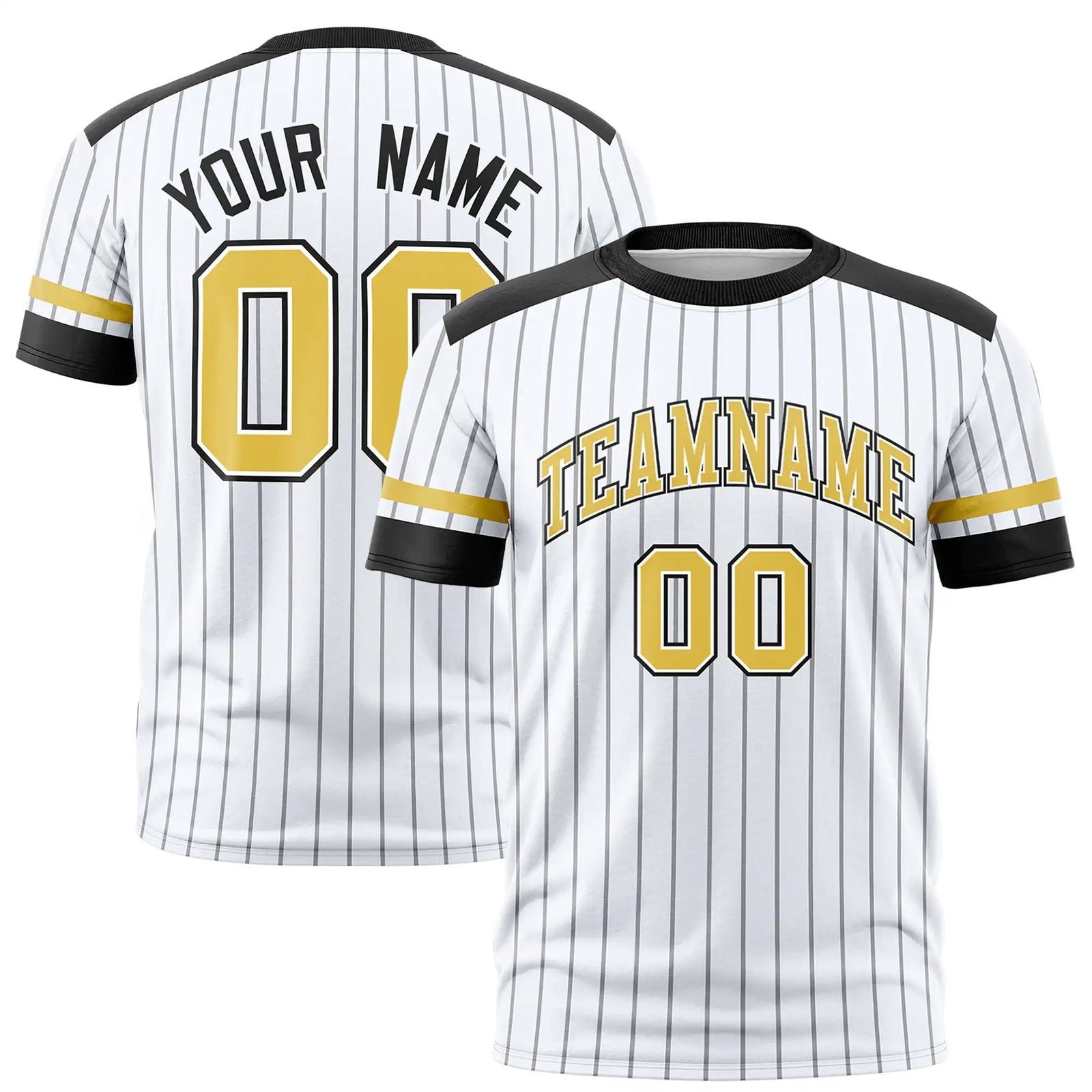 Custom White Black-Old Gold Pinstripe Pattern Design Performance T-Shirt