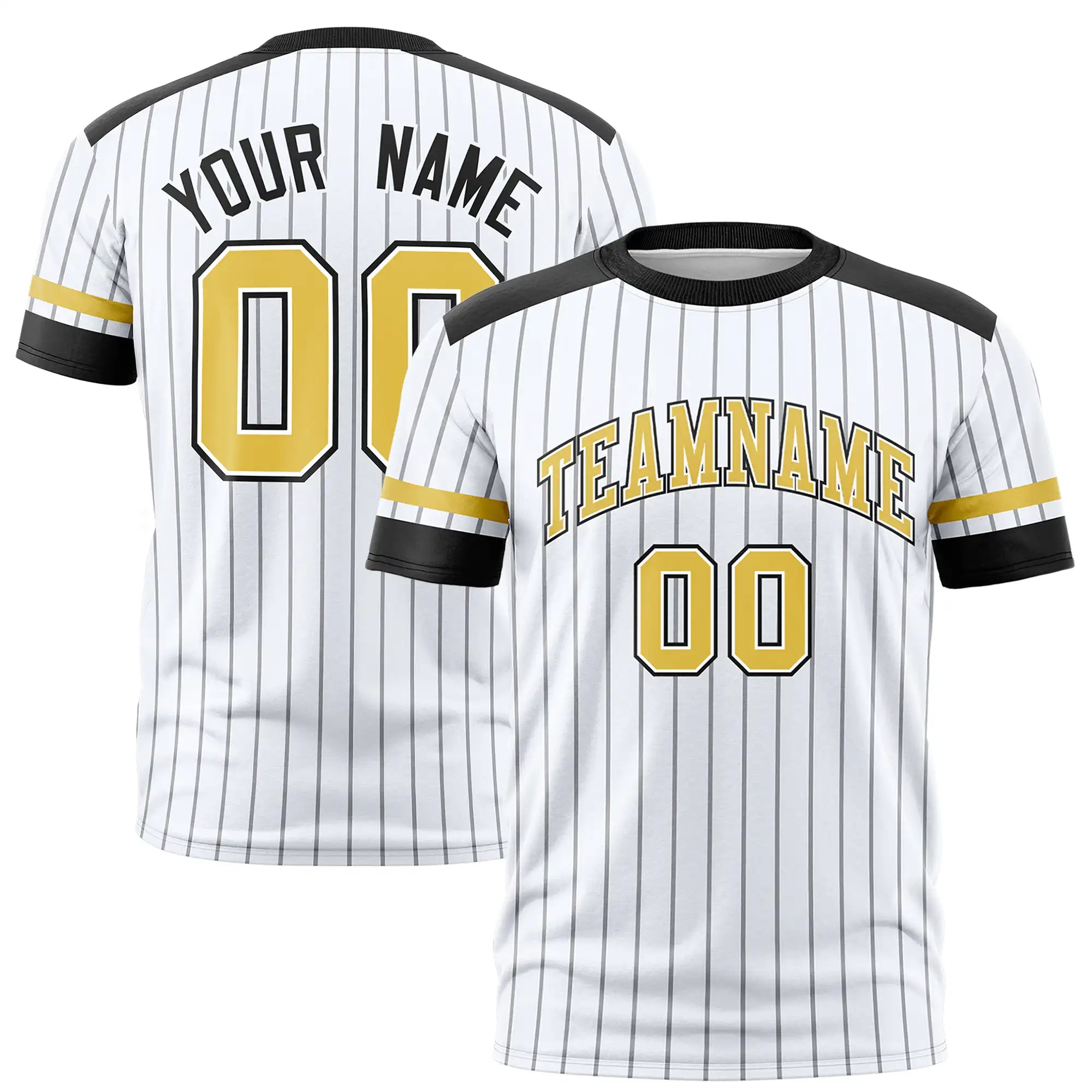 Custom White Black-Old Gold Pinstripe Pattern Design Performance T-Shirt