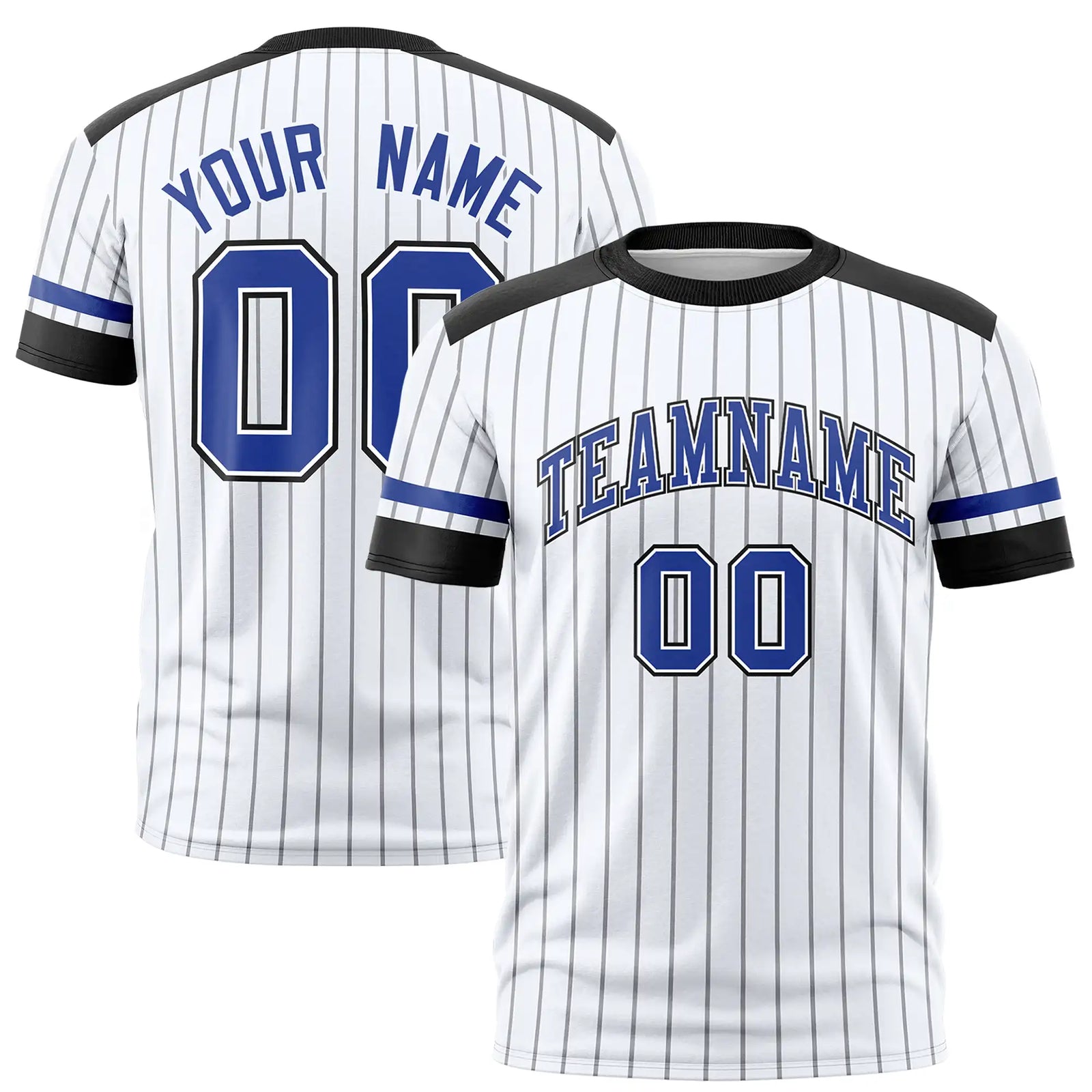 Custom White Black-Royal Blue Pinstripe Pattern Design Performance T-Shirt