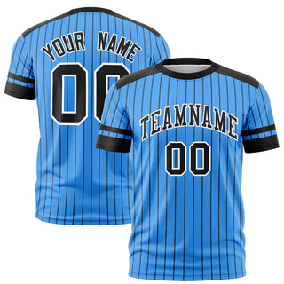 Custom Powder Blue Black-White Pinstripe Pattern Design Performance T-Shirt - Style 1