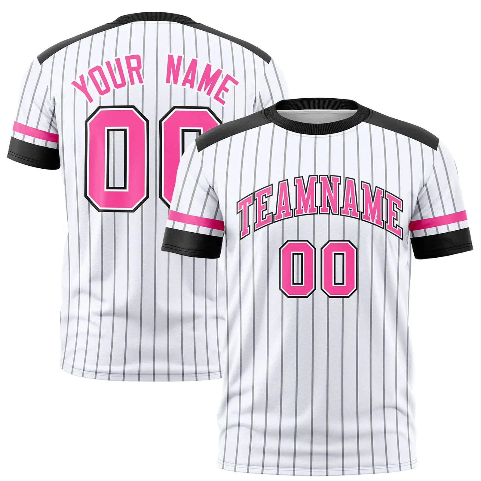 Custom White Black-Pink Pinstripe Pattern Design Performance T-Shirt