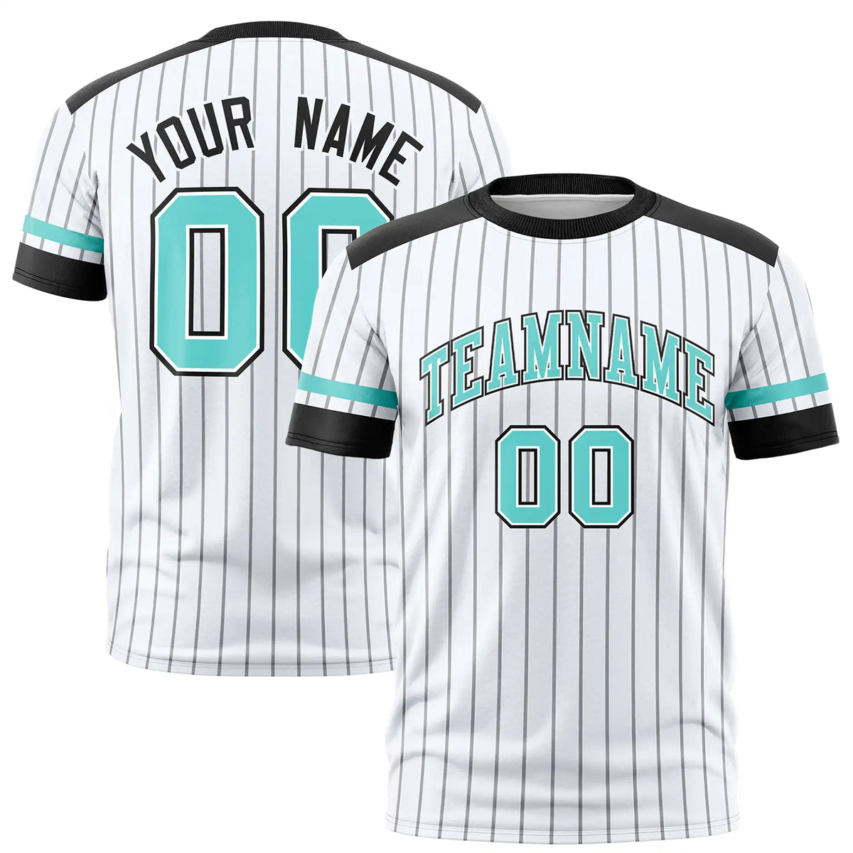 Custom White Black-Aqua Pinstripe Pattern Design Performance T-Shirt