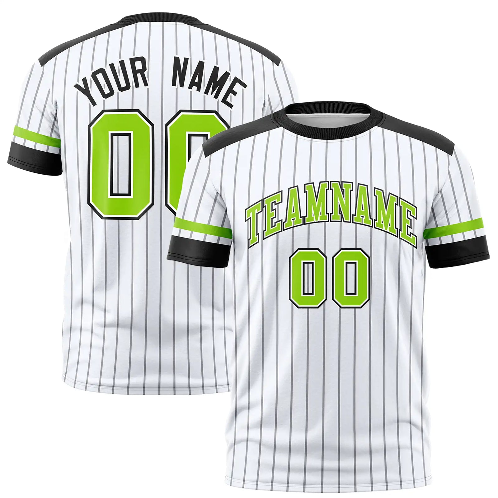 Custom White Black-Neon Green Pinstripe Pattern Design Performance T-Shirt