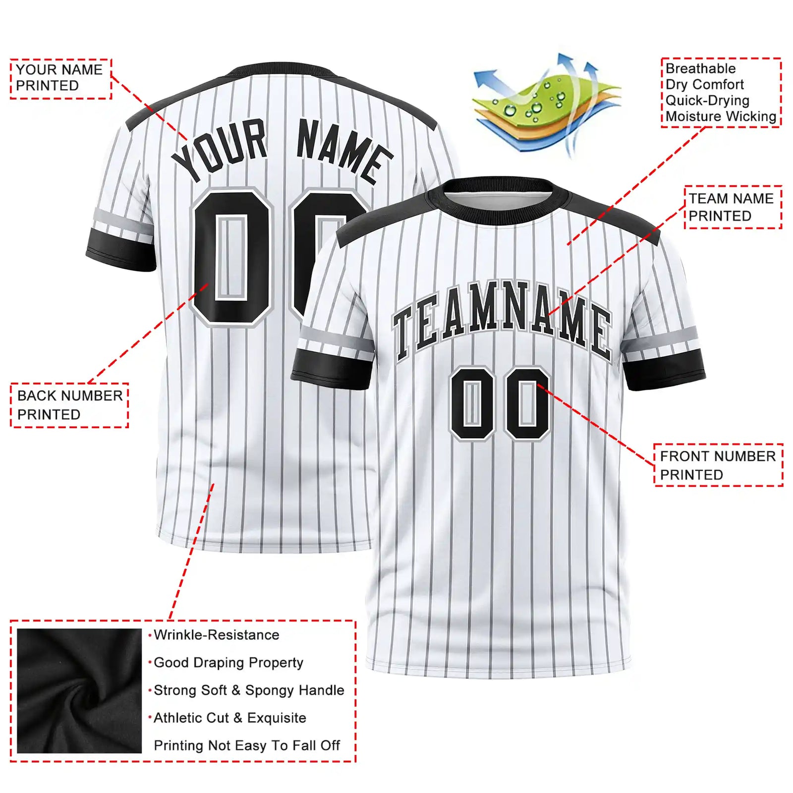 Custom White Black-Gray Pinstripe Pattern Design Performance T-Shirt