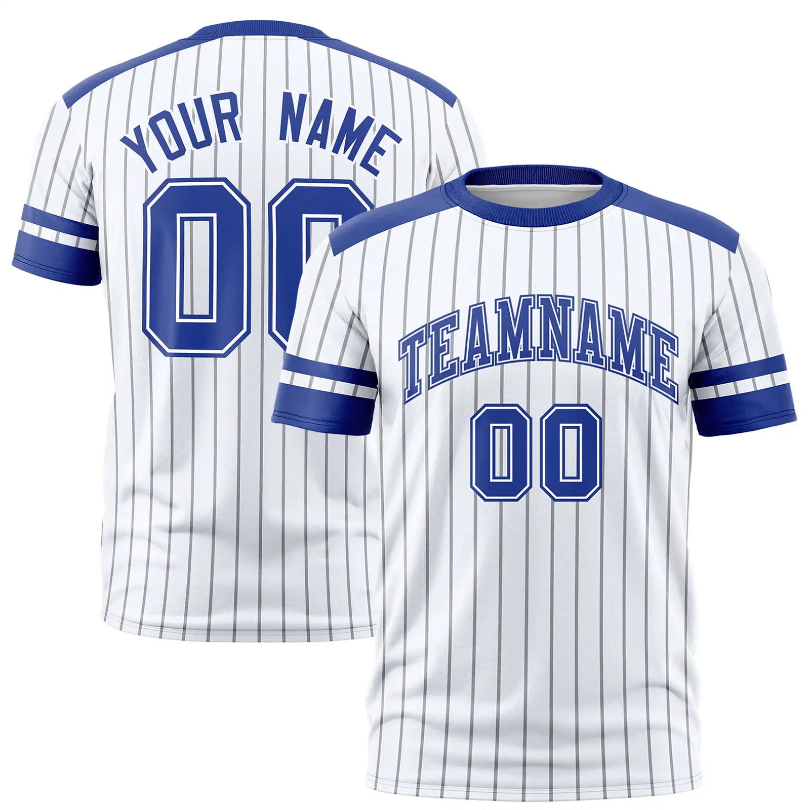 Custom White Black-Royal Blue Pinstripe Pattern Design Performance T-Shirt