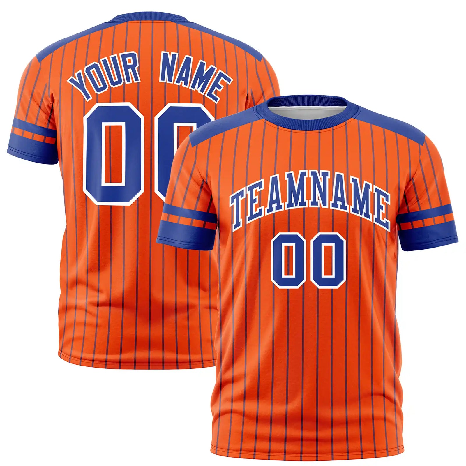 Custom Orange Royal Blue-White Pinstripe Pattern Design Performance T-Shirt
