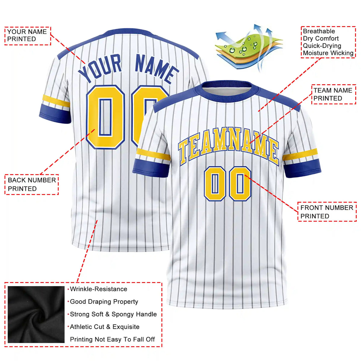 Custom White Black-Gold01 Pinstripe Pattern Design Performance T-Shirt