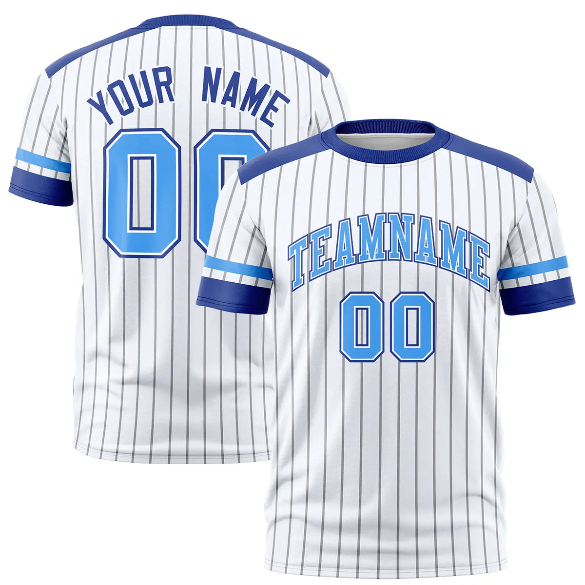 Custom White Black-Powder Blue Pinstripe Pattern Design Performance T-Shirt