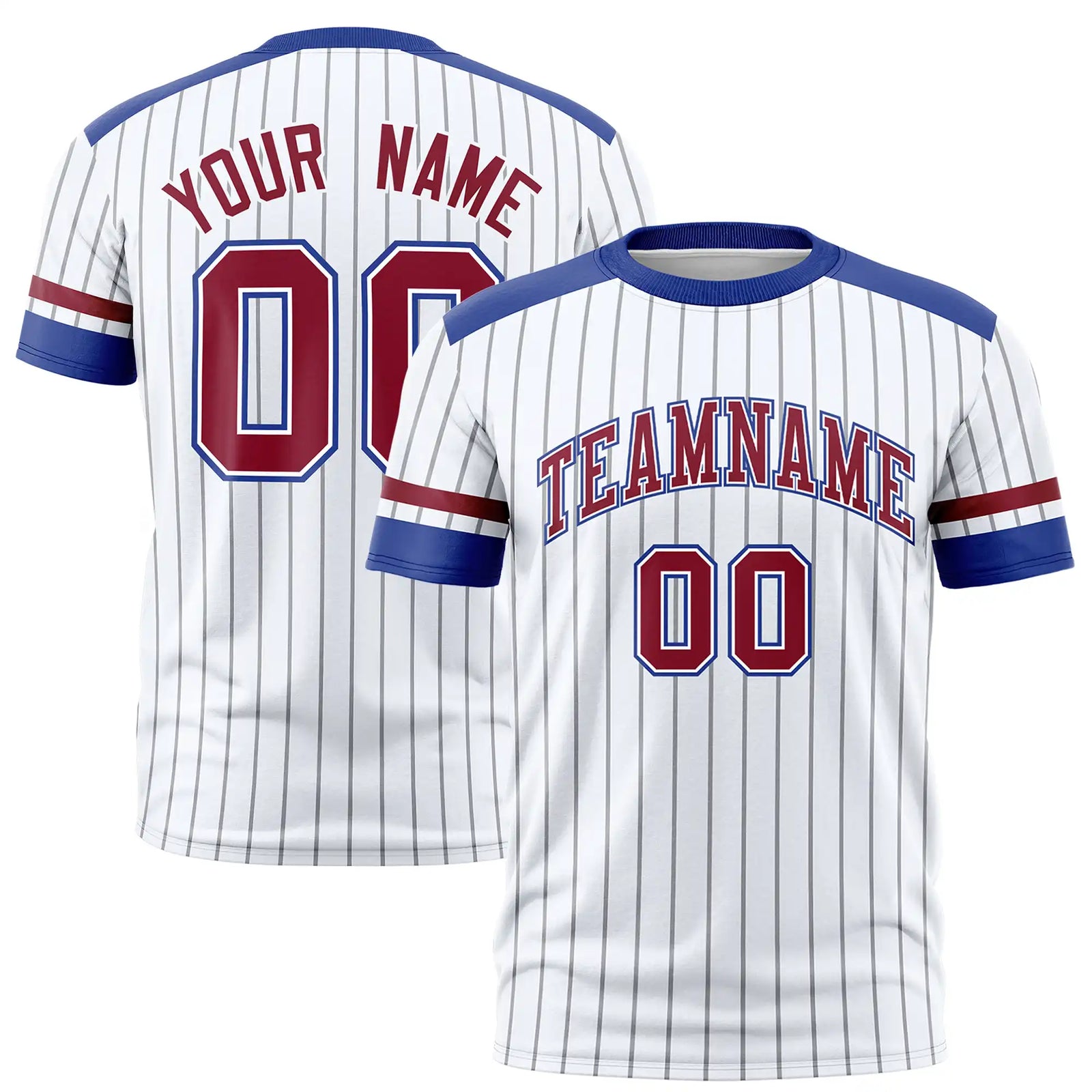 Custom White Black-Crimson Pinstripe Pattern Design Performance T-Shirt