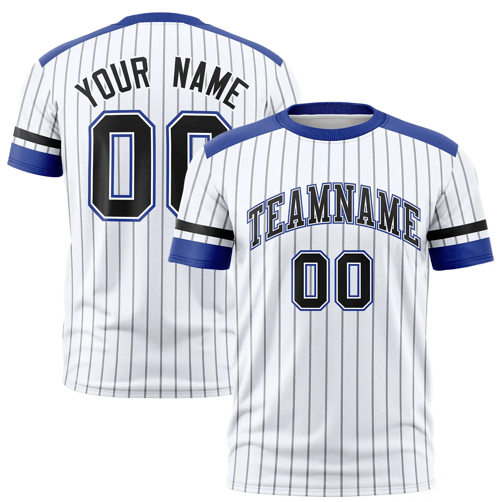 Custom White Black-Royal Blue Pinstripe Pattern Design Performance T-Shirt