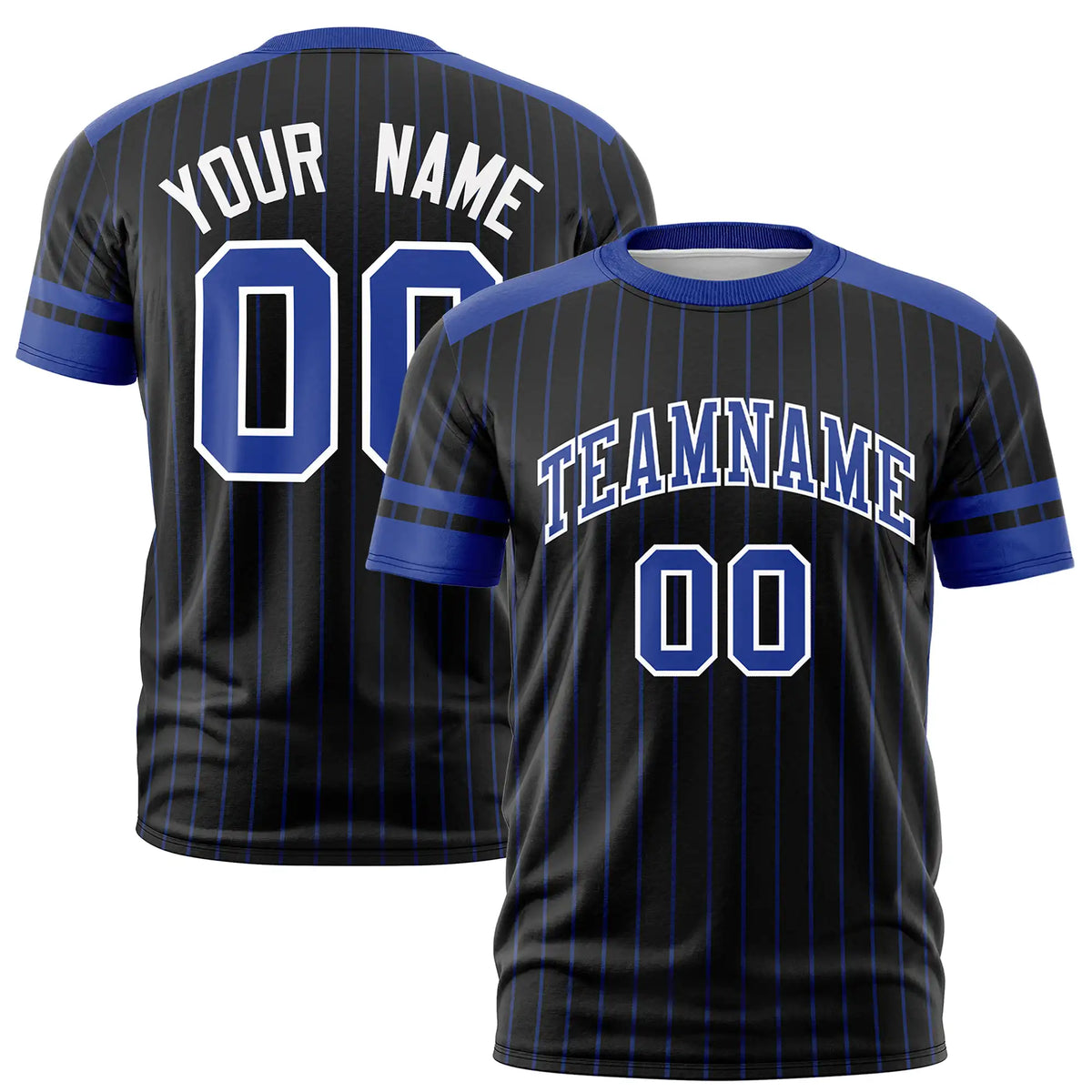 Custom Black Royal Blue-White Pinstripe Pattern Design Performance T-Shirt