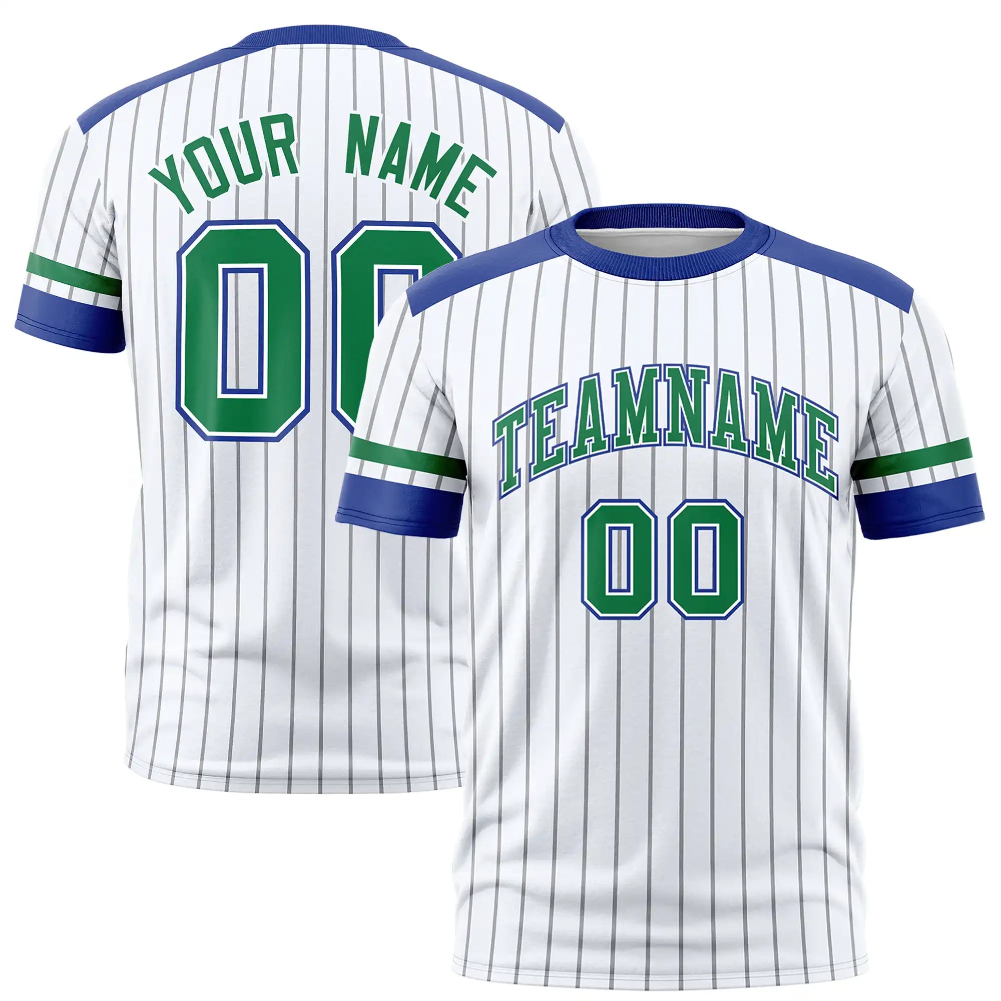 Custom White Black-Kelly Green Pinstripe Pattern Design Performance T-Shirt