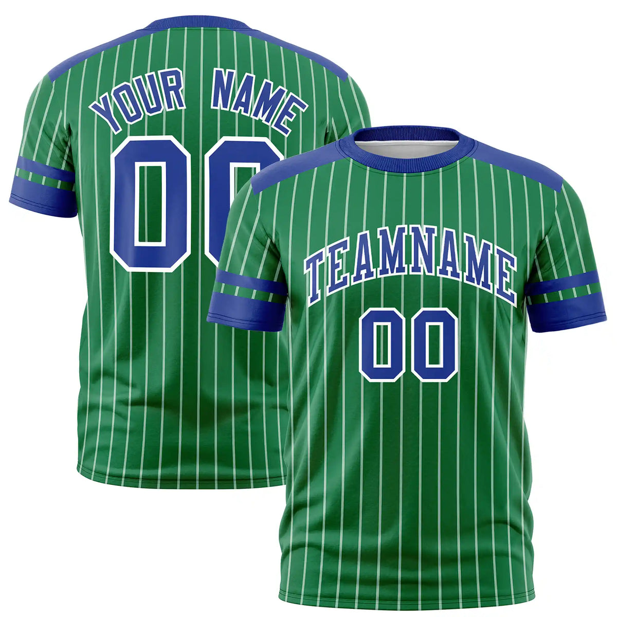 Custom Kelly Green White-Royal Blue Pinstripe Pattern Design Performance T-Shirt