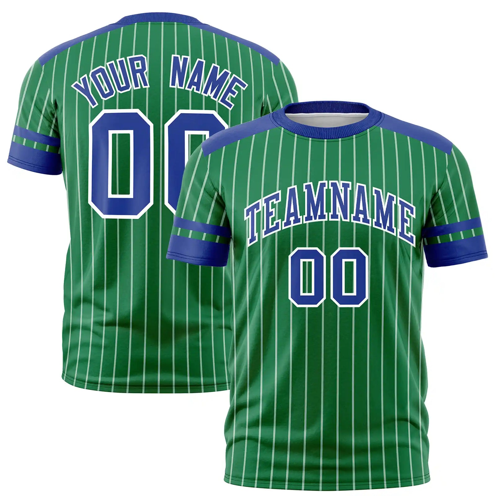 Custom Kelly Green White-Royal Blue Pinstripe Pattern Design Performance T-Shirt