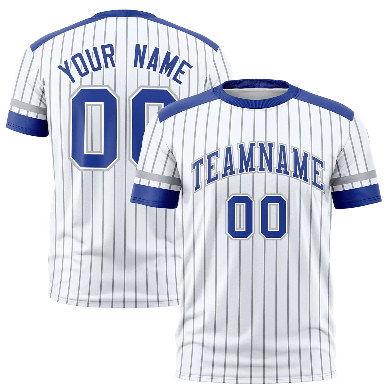 Custom White Black-Royal Blue Pinstripe Pattern Design Performance T-Shirt