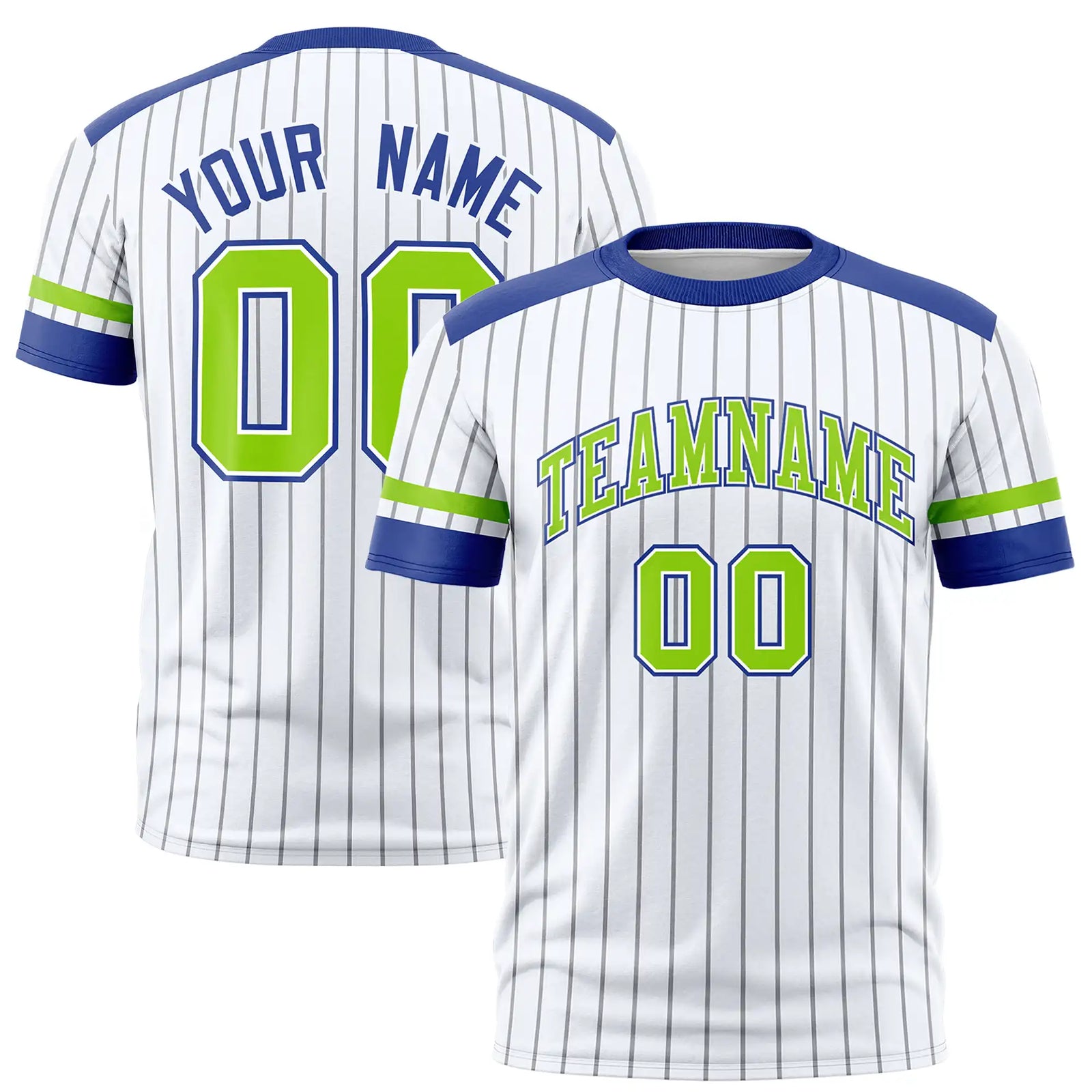 Custom White Black-Neon Green Pinstripe Pattern Design Performance T-Shirt