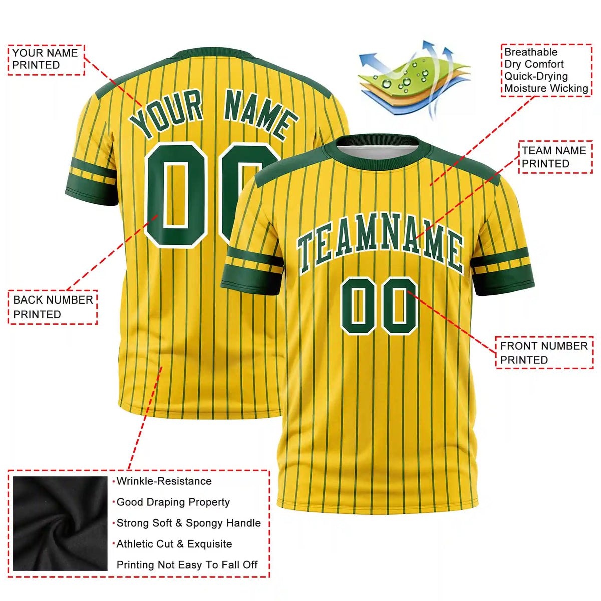 Custom Yellow Green-White Pinstripe Pattern Design Performance T-Shirt