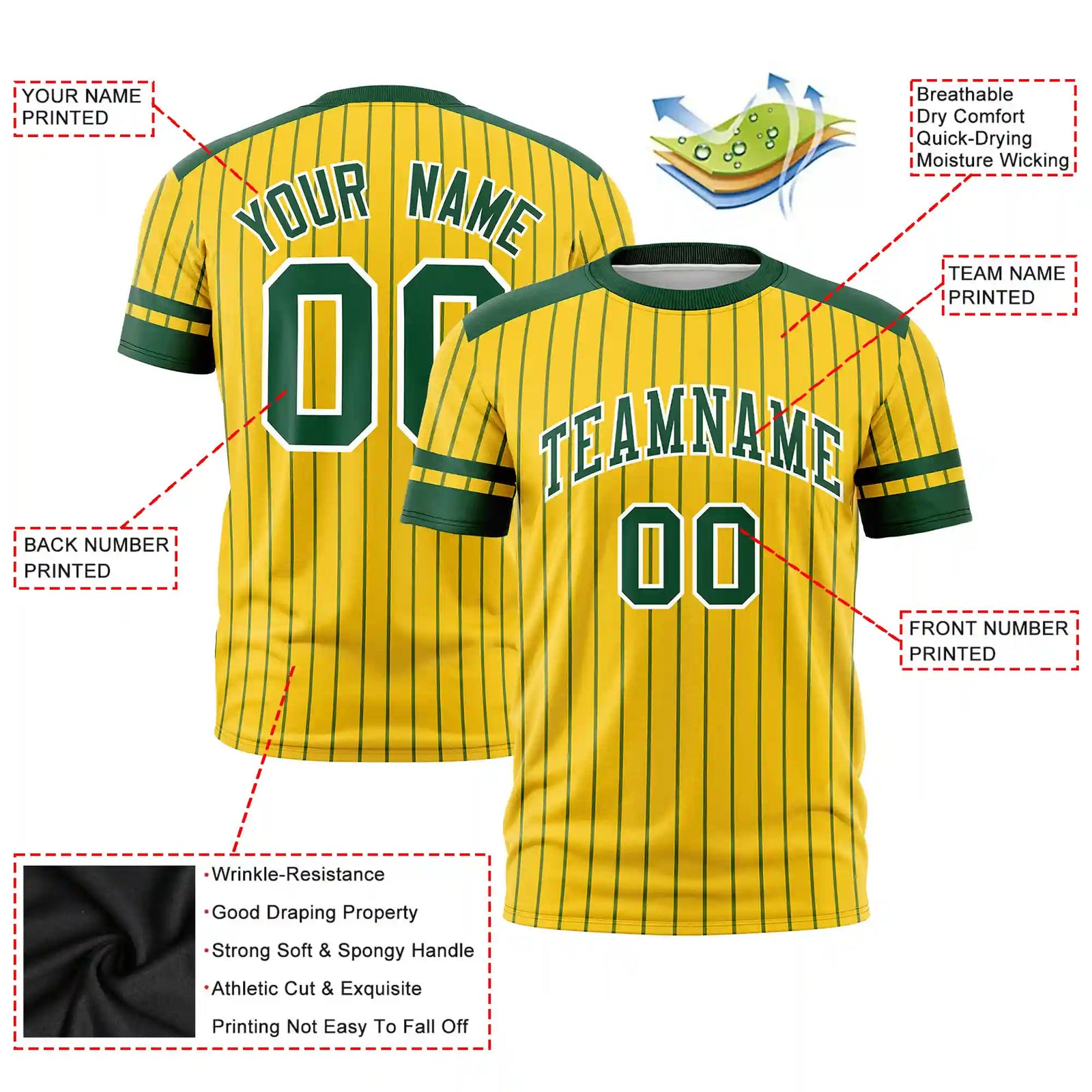 Custom Yellow Green-White Pinstripe Pattern Design Performance T-Shirt