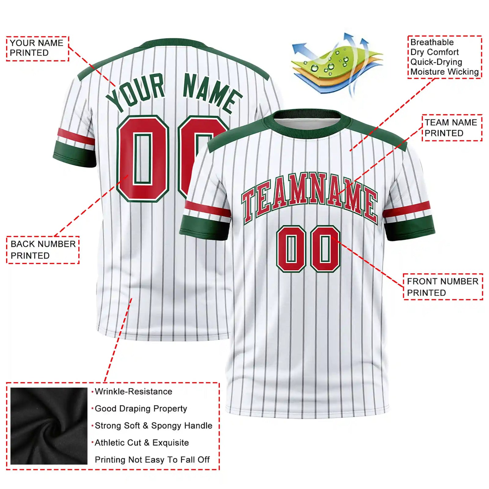 Custom White Black-Red Pinstripe Pattern Design Performance T-Shirt