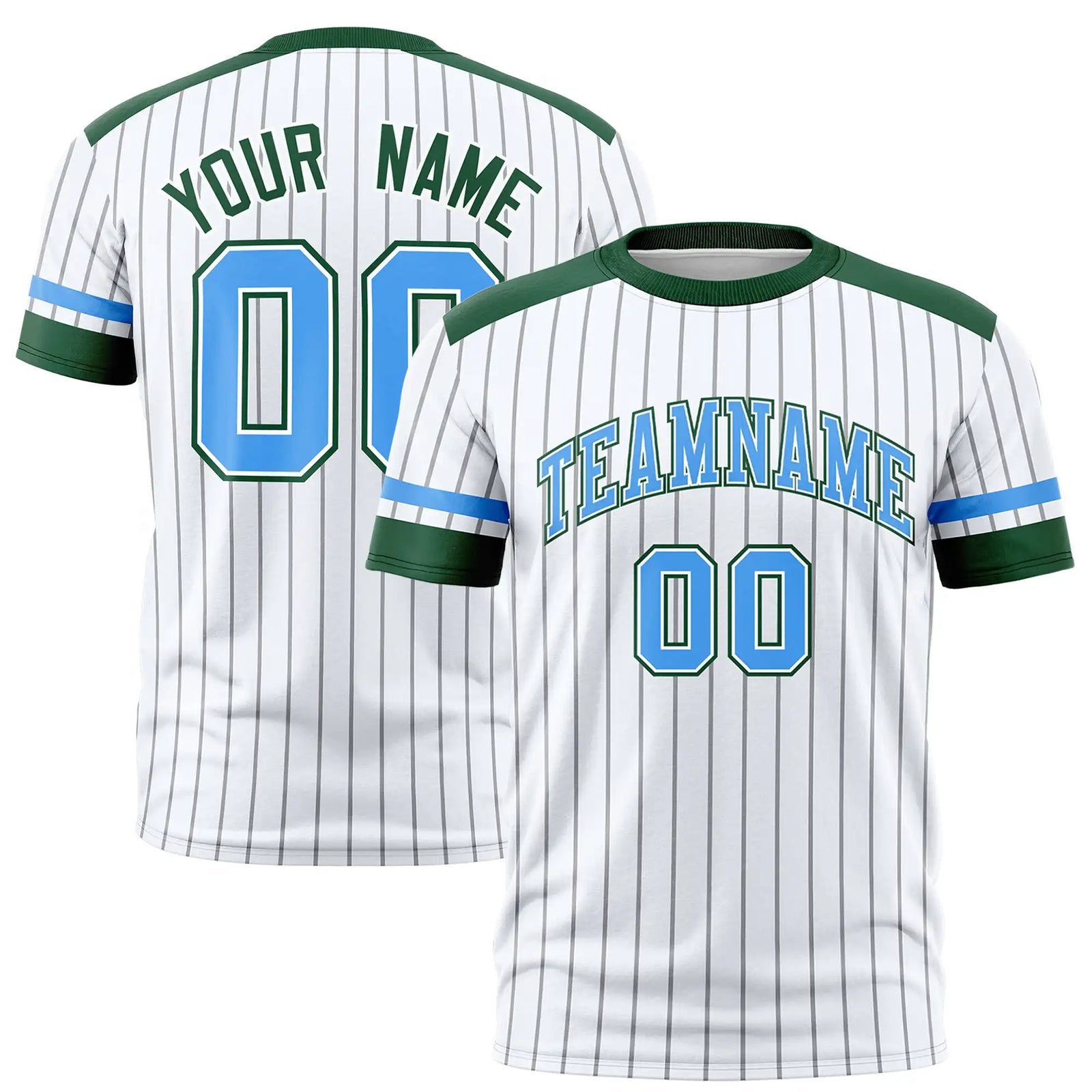 Custom White Black-Powder Blue Pinstripe Pattern Design Performance T-Shirt