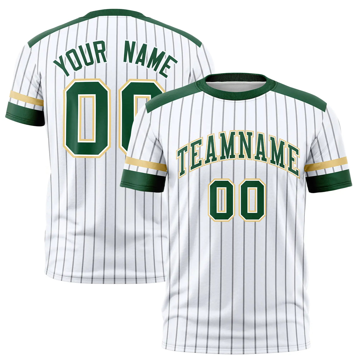 Custom White Black-Green Pinstripe Pattern Design Performance T-Shirt