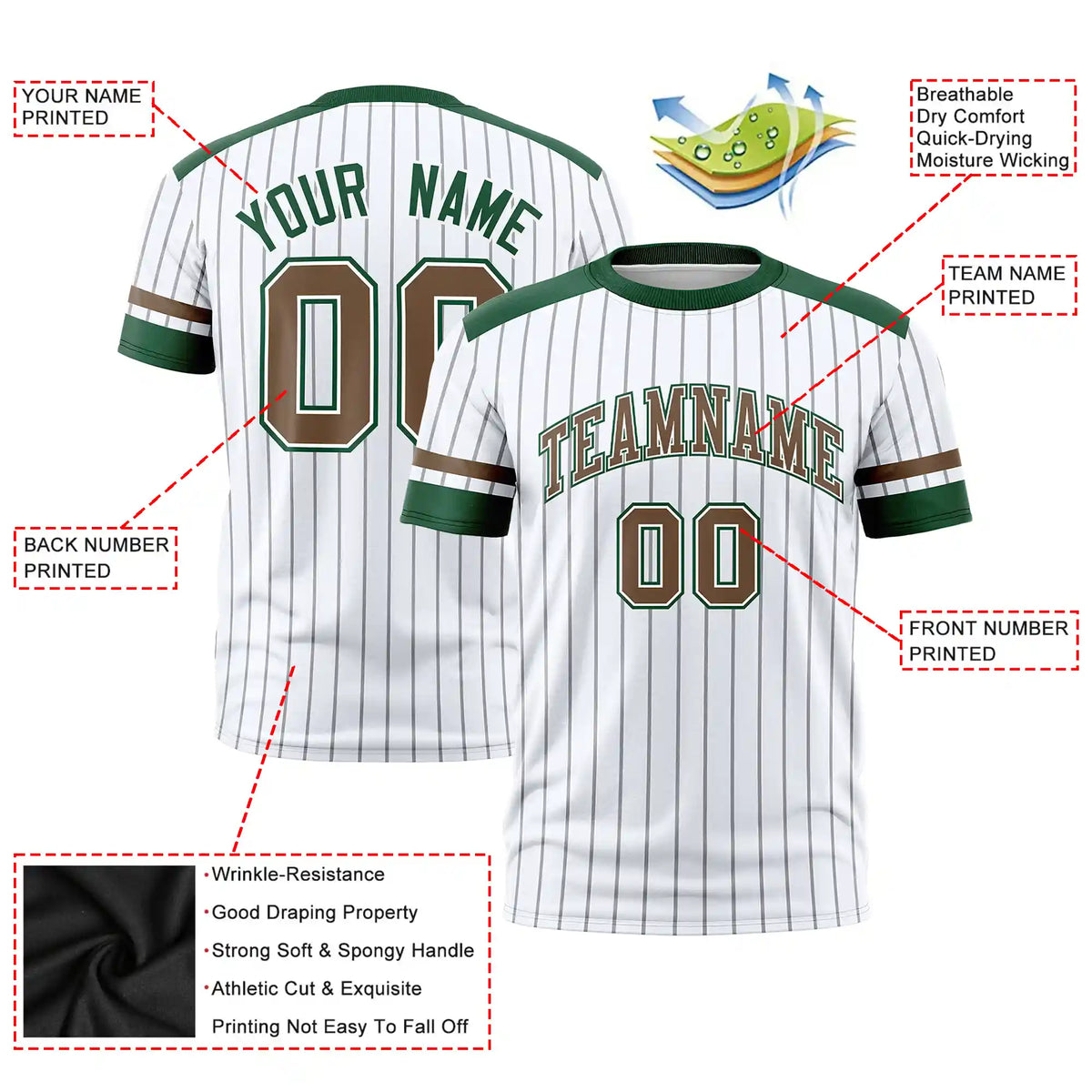 Custom White Black-Brown Pinstripe Pattern Design Performance T-Shirt