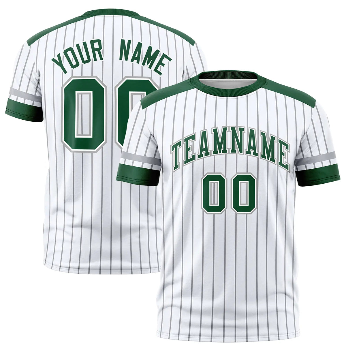 Custom White Black-Green Pinstripe Pattern Design Performance T-Shirt