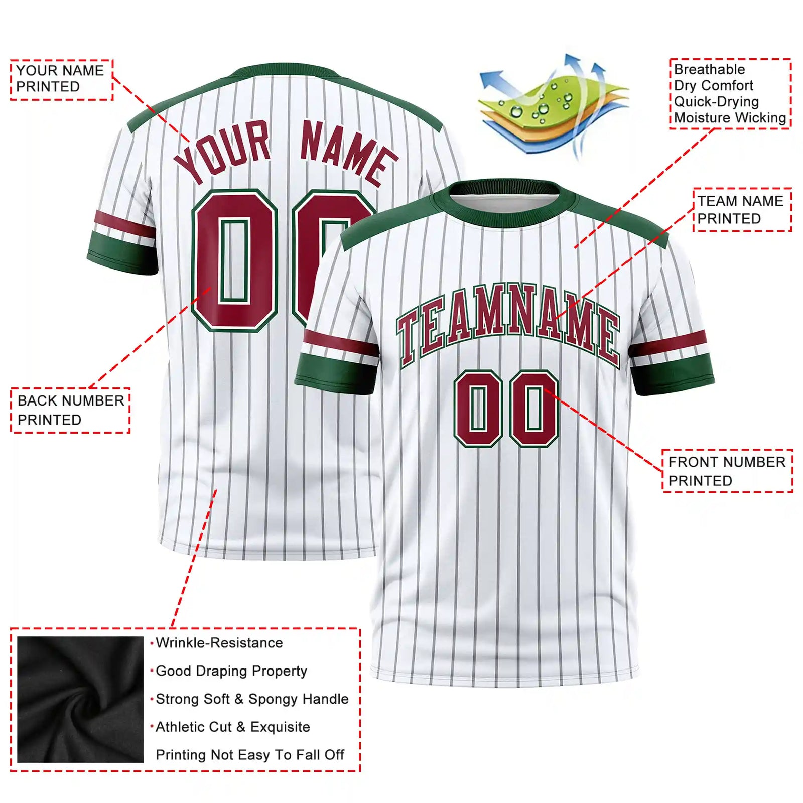 Custom White Black-Crimson Pinstripe Pattern Design Performance T-Shirt