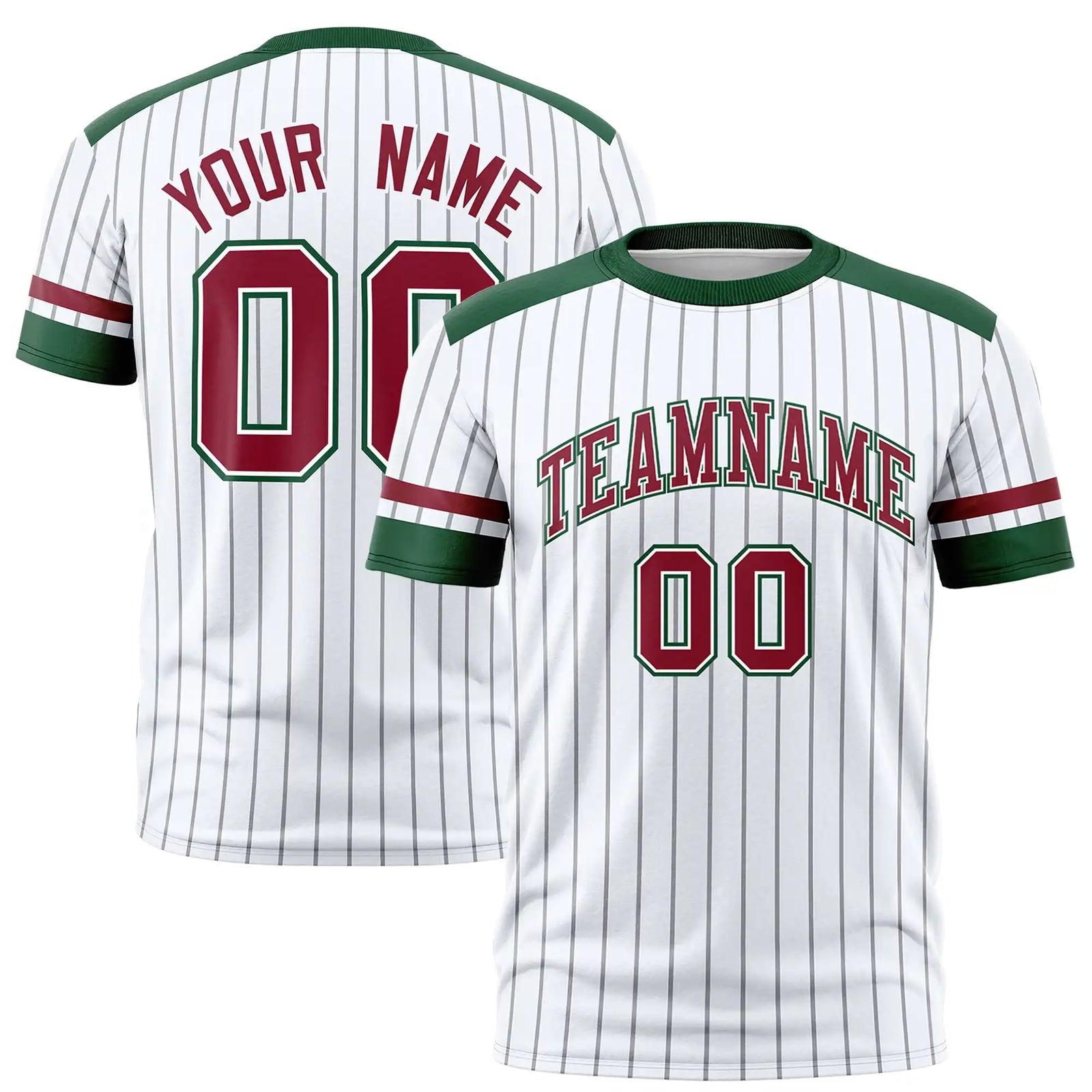 Custom White Black-Crimson Pinstripe Pattern Design Performance T-Shirt