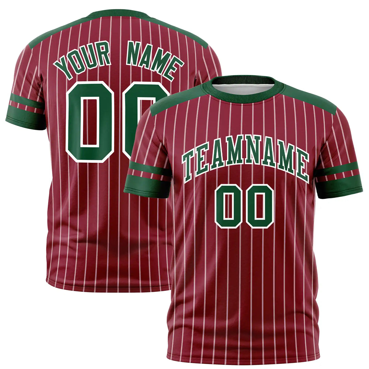 Custom Crimson White-Green Pinstripe Pattern Design Performance T-Shirt