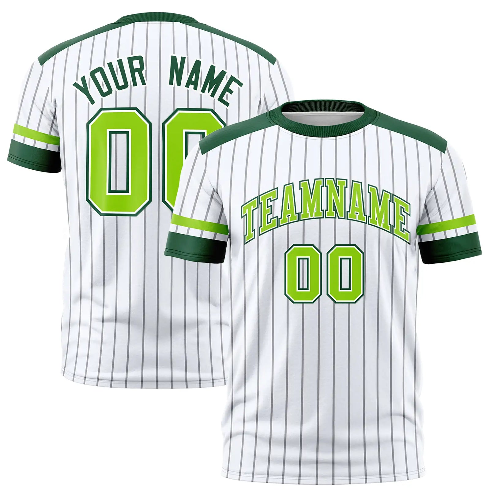 Custom White Black-Neon Green Pinstripe Pattern Design Performance T-Shirt