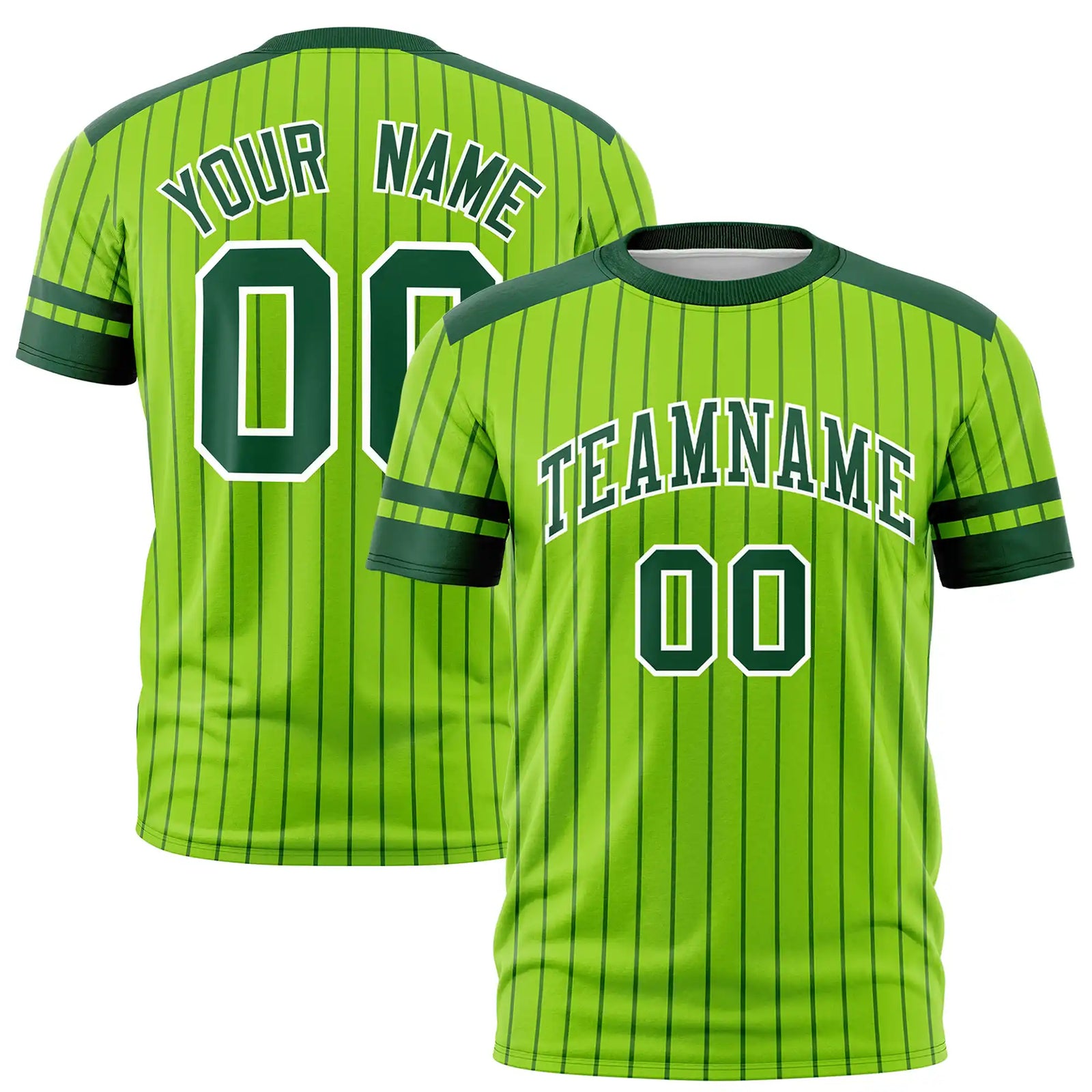 Custom Neon Green Black-White Pinstripe Pattern Design Performance T-Shirt