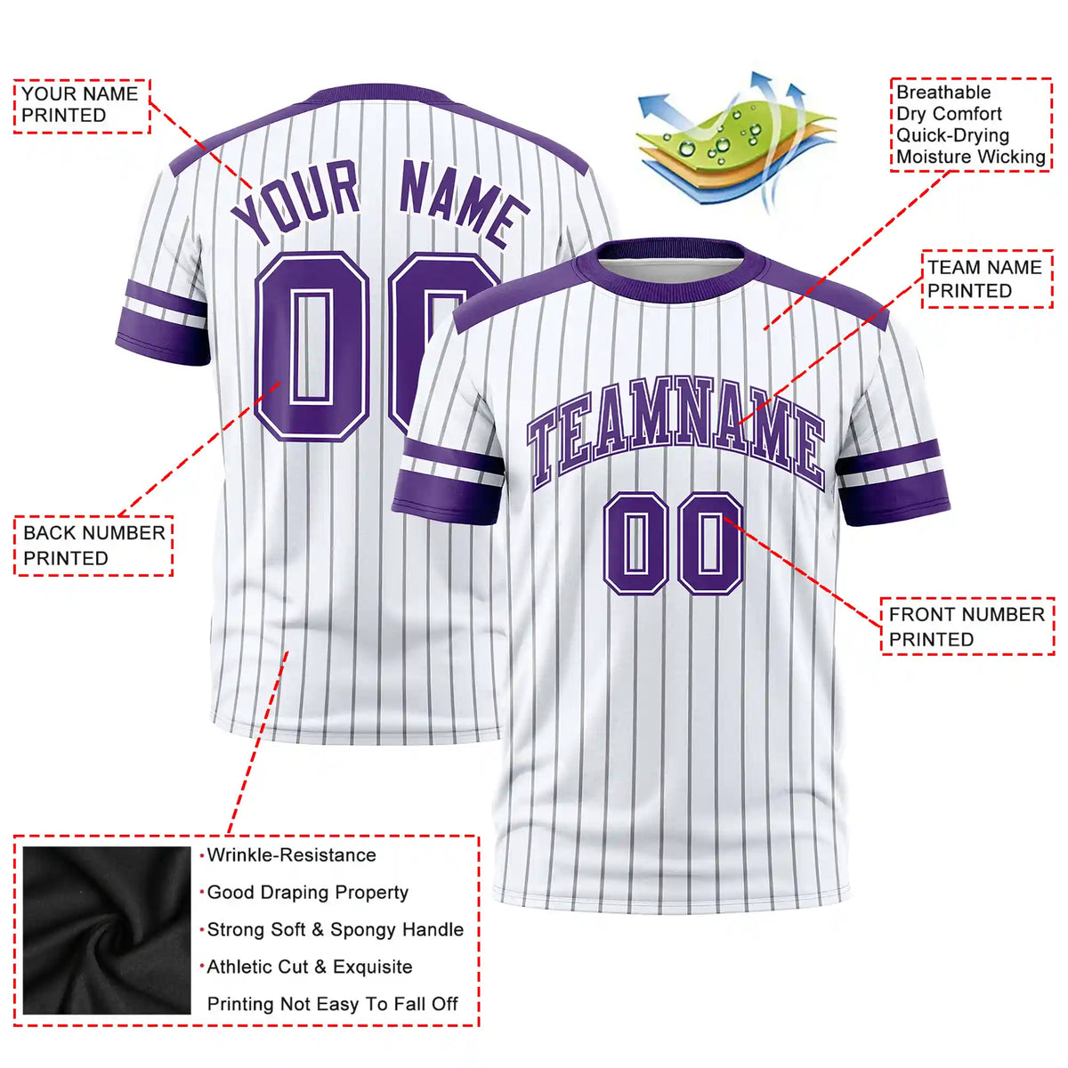 Custom White Black-Purple Pinstripe Pattern Design Performance T-Shirt