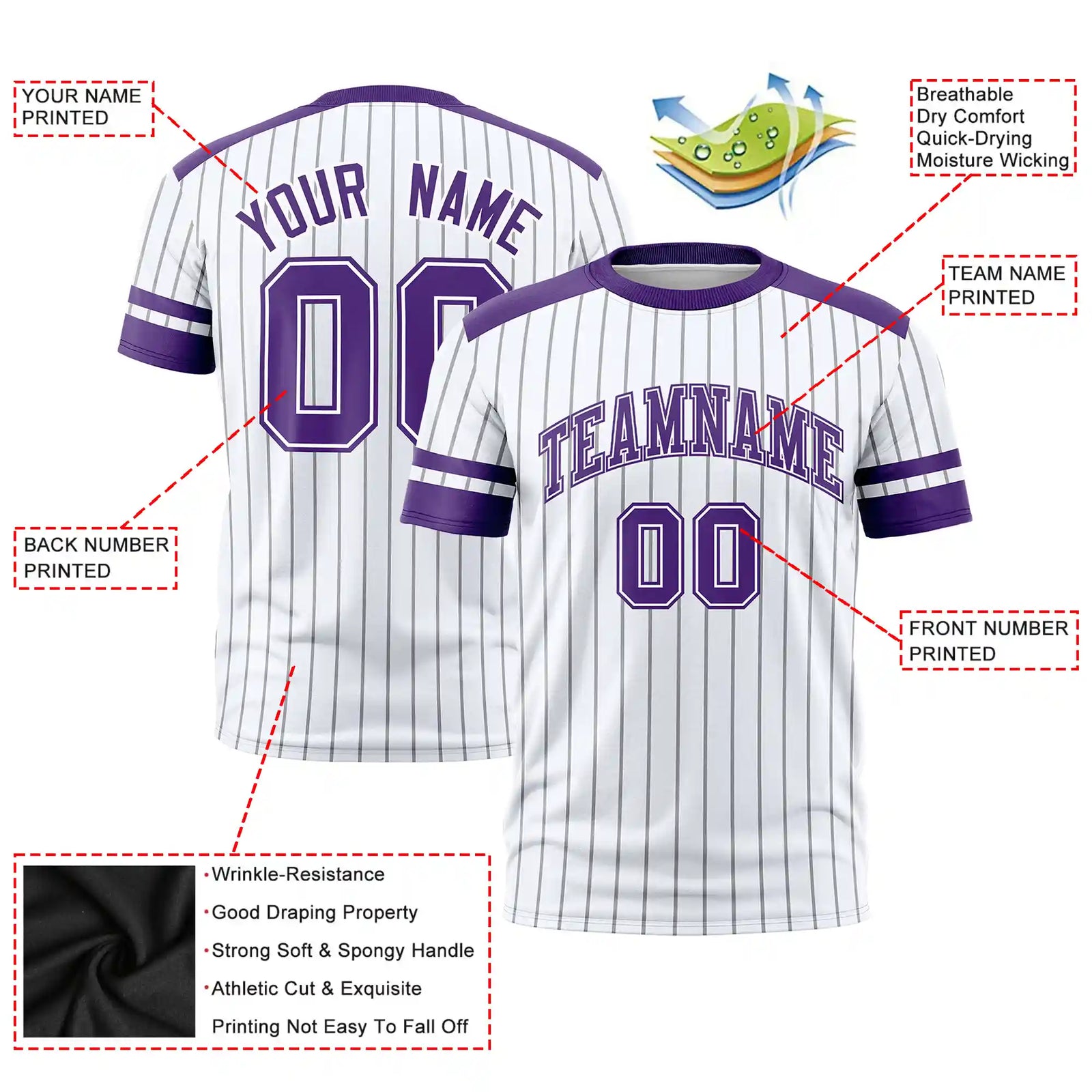 Custom White Black-Purple Pinstripe Pattern Design Performance T-Shirt