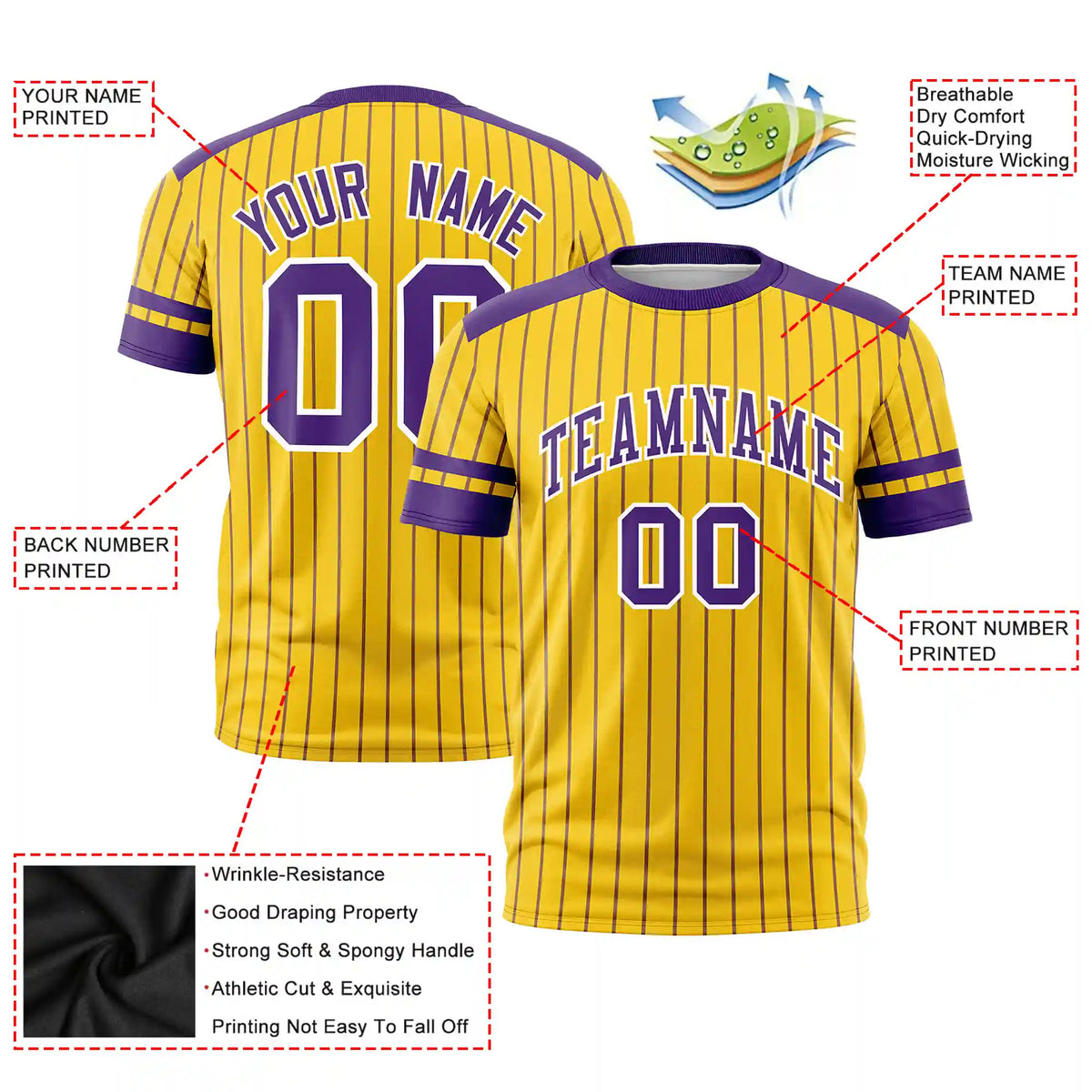Custom Gold01 Purple-White Pinstripe Pattern Design Performance T-Shirt