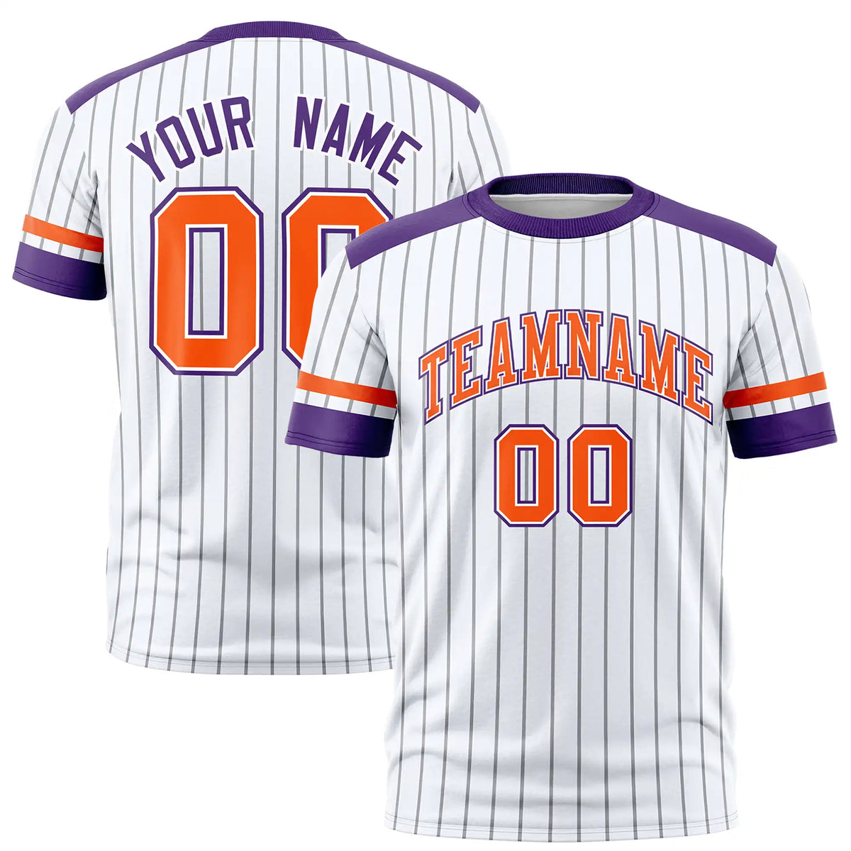 Custom White Black-Orange Pinstripe Pattern Design Performance T-Shirt