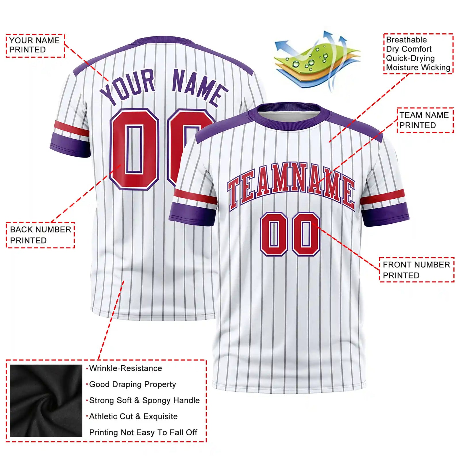 Custom White Black-Red Pinstripe Pattern Design Performance T-Shirt